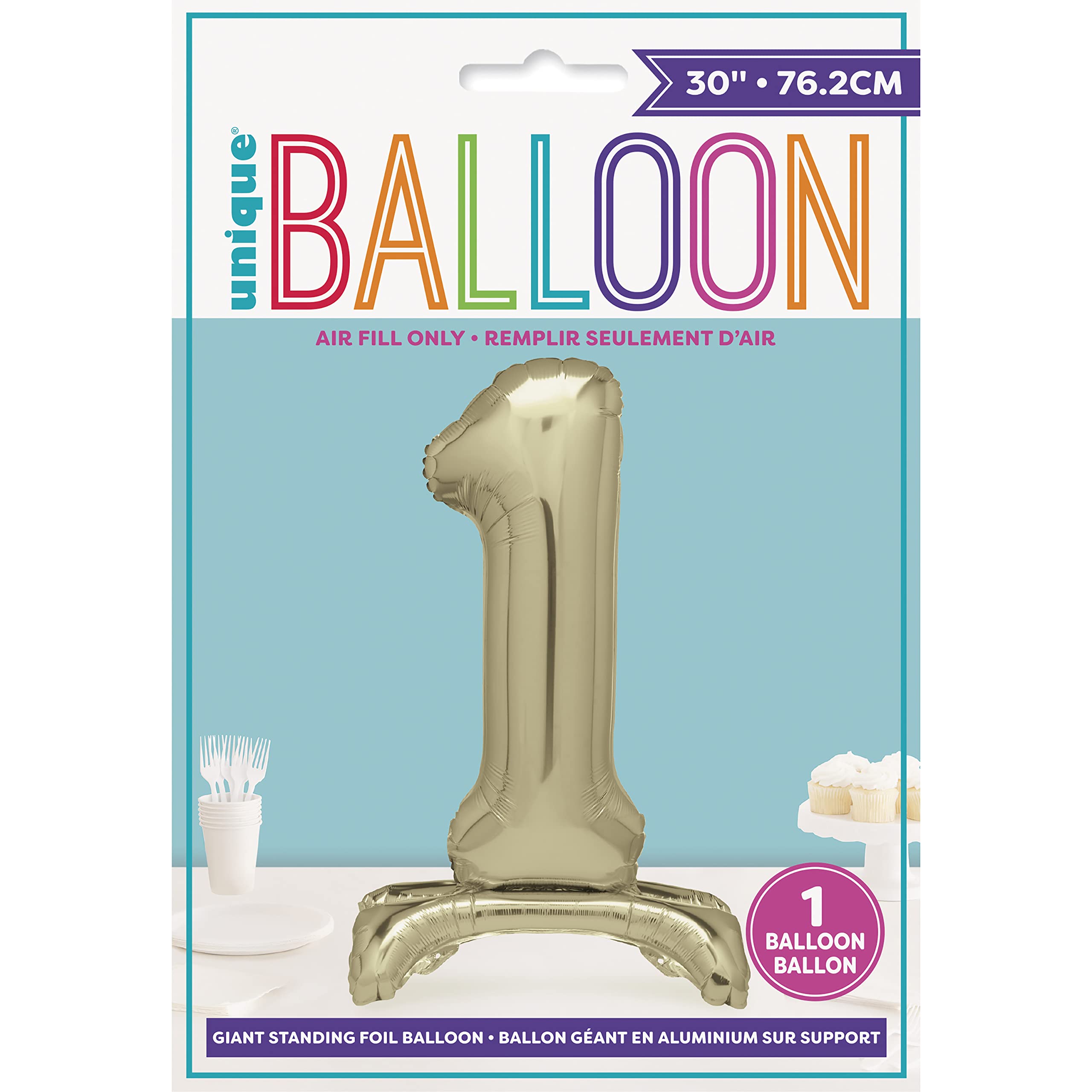 Unique Giant Standing Foil Number 1 Balloon - 76 cm Gold | Air Fill Only | Mylar 2
