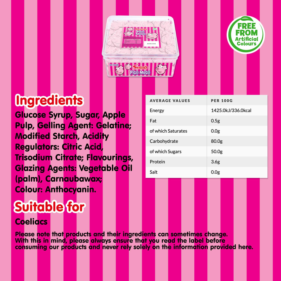 Swizzels - Fun Gums Pig's Mugs Fruit Flavour Foam Sweets Sharing Tub