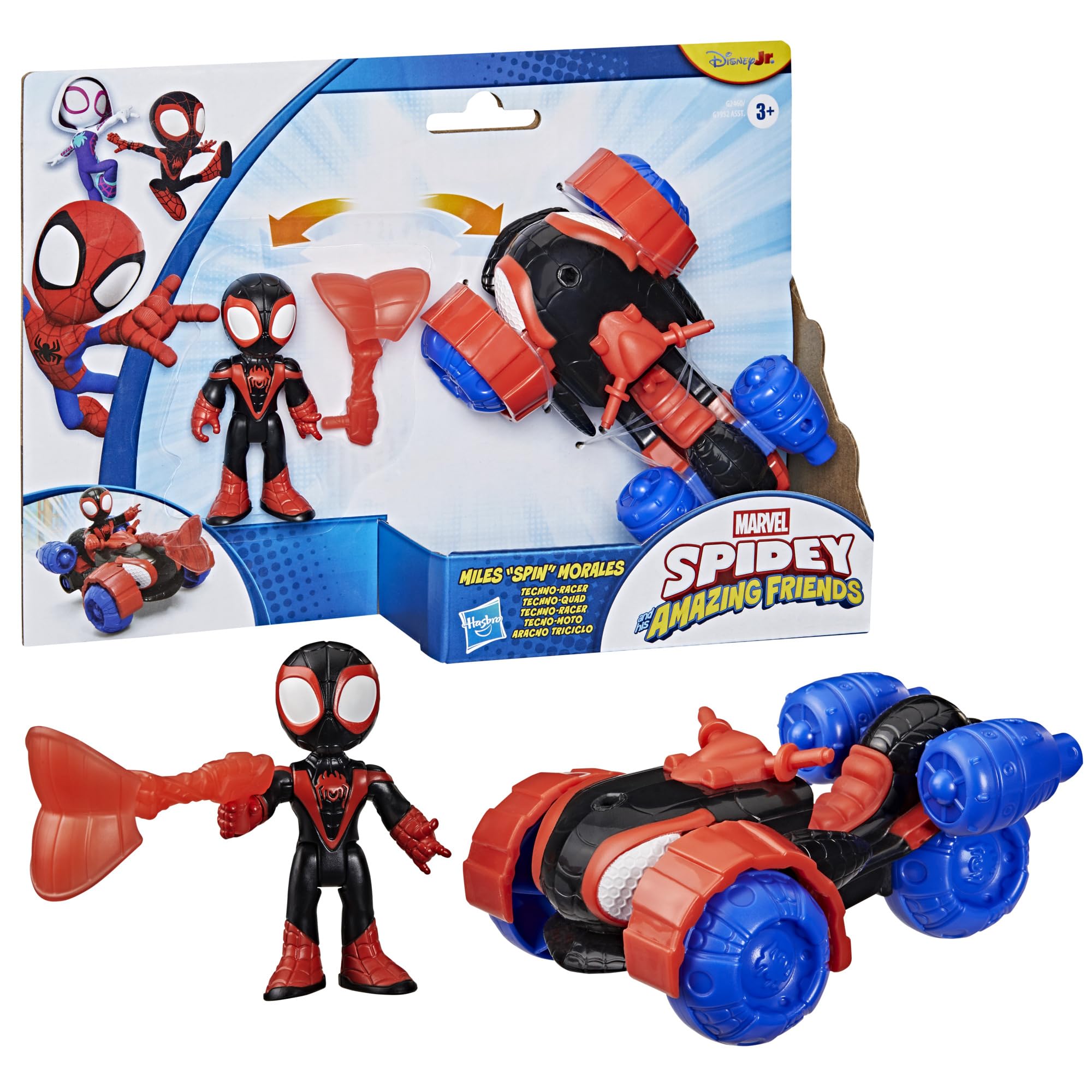 SPIDEY AND HIS AMAZING FRIENDS Miles 'Spin' Morales Techno-Racer Toy | 3-inch Figure | Ages 3+ 4