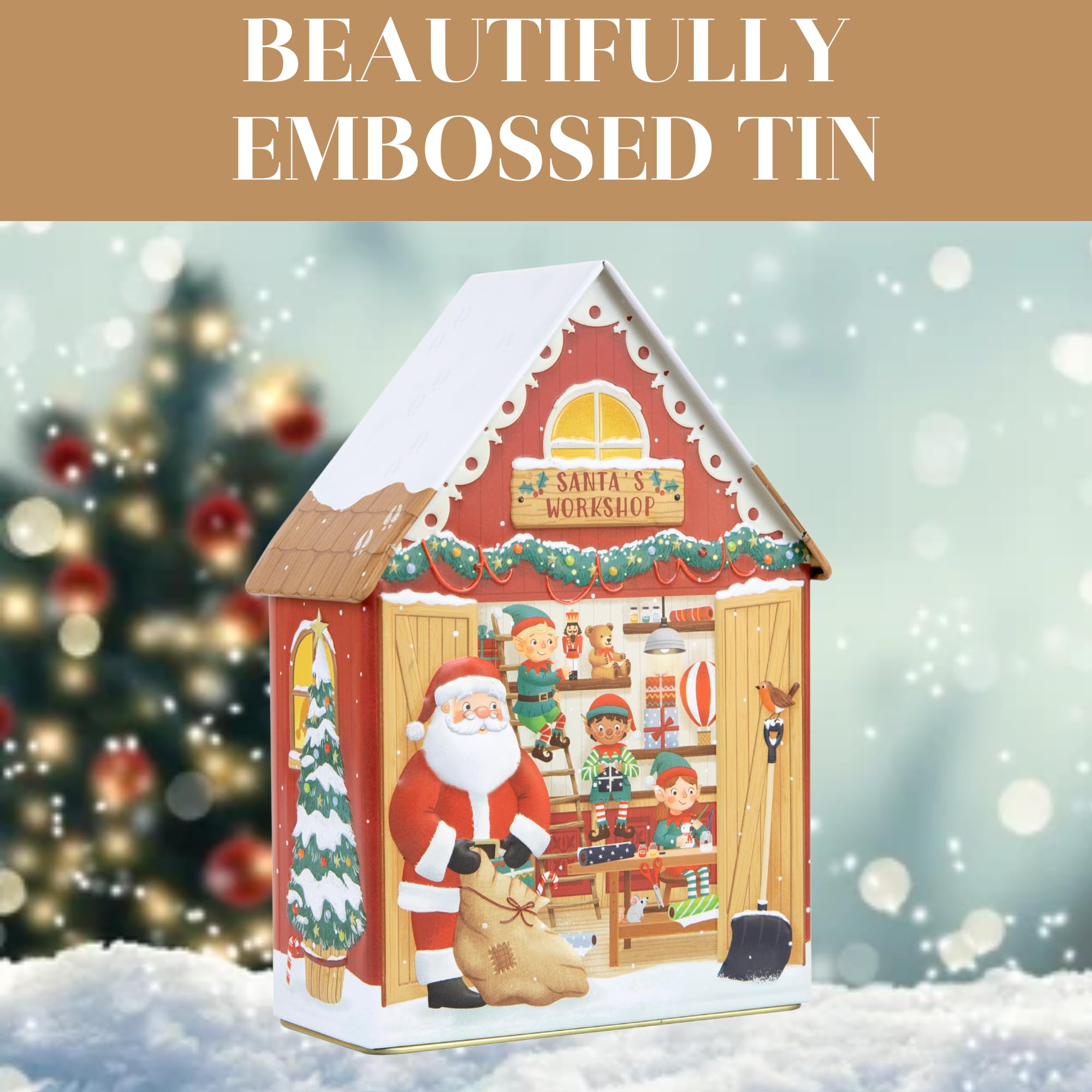 The Silver Crane Co. Santa's Workshop Musical Tin - Devon Toffee Filled Christmas Gift 4