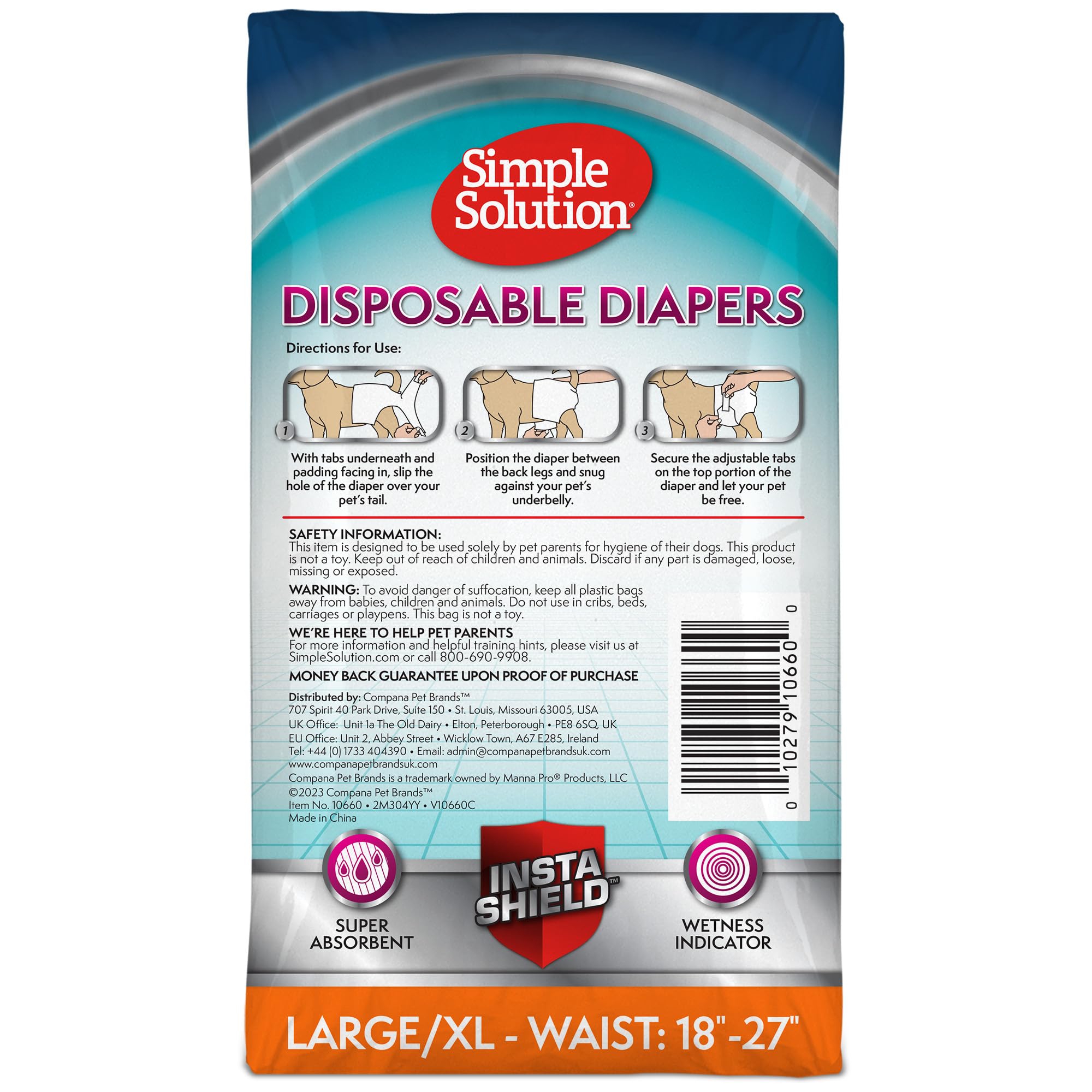Simple Solution True Fit Disposable Dog Diapers for Female Dogs | Size L/XL | 18-27 inch Waist 6