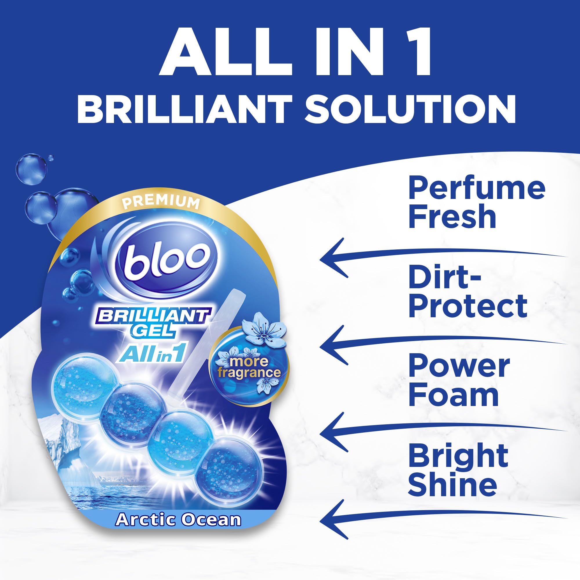 Bloo Brilliant Gel All in 1 Toilet Rim Block Cleaner - Arctic Ocean Fresh Scent | 42 g (Pack of 1) 3
