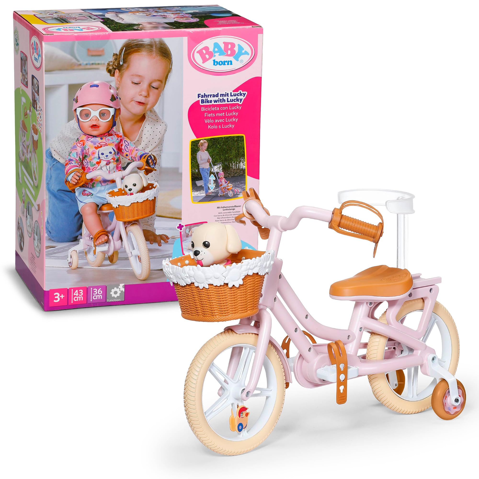 BABY born Doll Bicycle with Lucky Dog Carrier | Height-Adjustable Handle | Brown Plastic 1