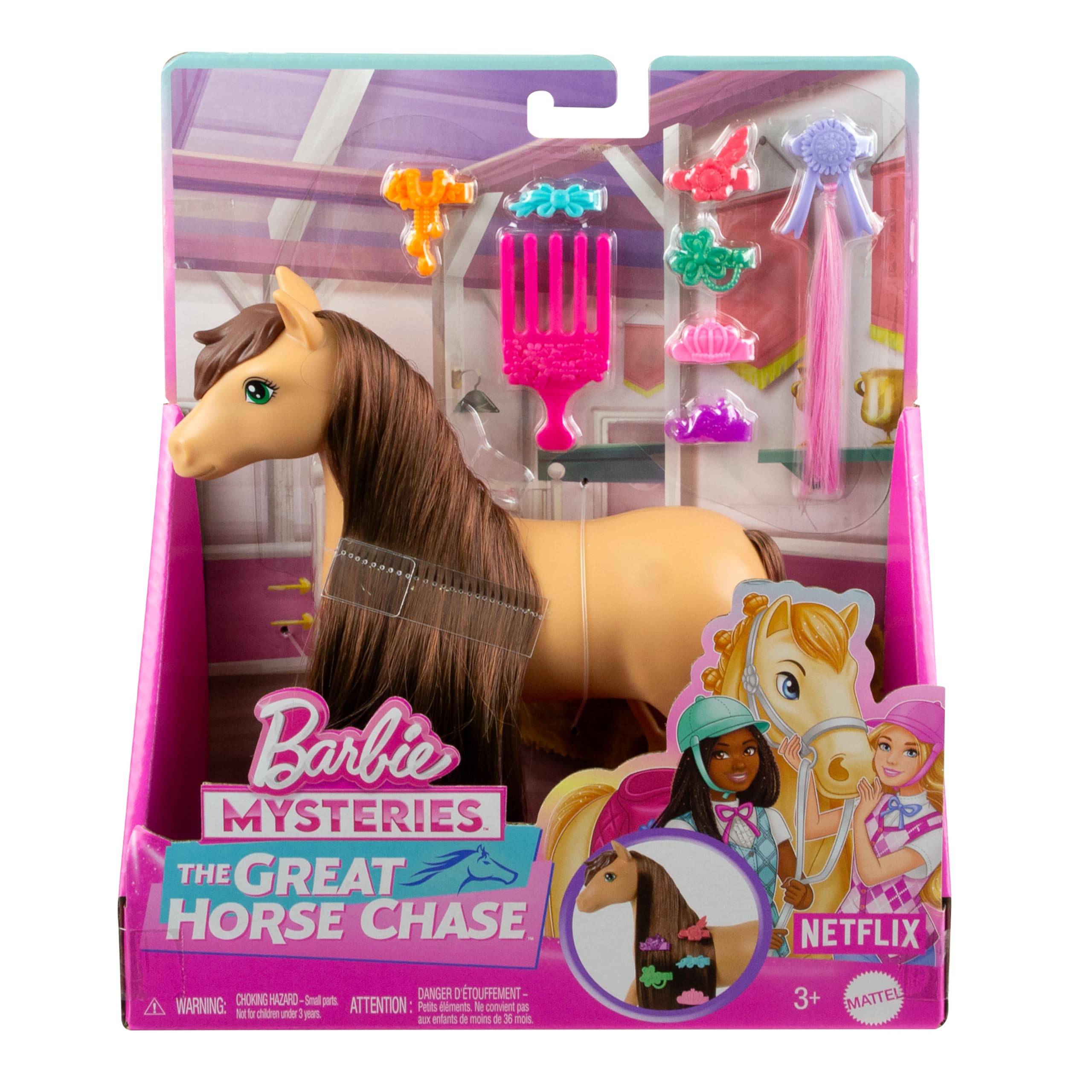 Barbie Horse & Accessories - Extra-Long Mane for Styling Fun (Pepper), Ages 3+ 4
