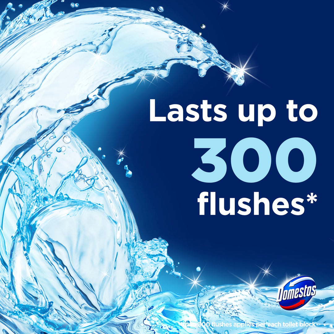 Domestos Power 5 Ocean Toilet Rim Blocks 2x 50 g - Long-Lasting Toilet Freshener with 5 Benefits