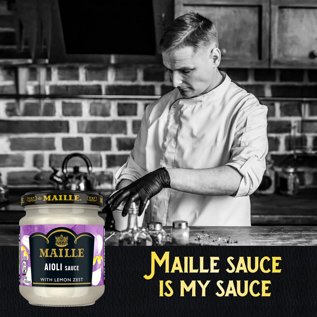 Maille Aioli Sauce with Garlic, Lemon Zest & Black Pepper - Dipping & Cooking Sauce