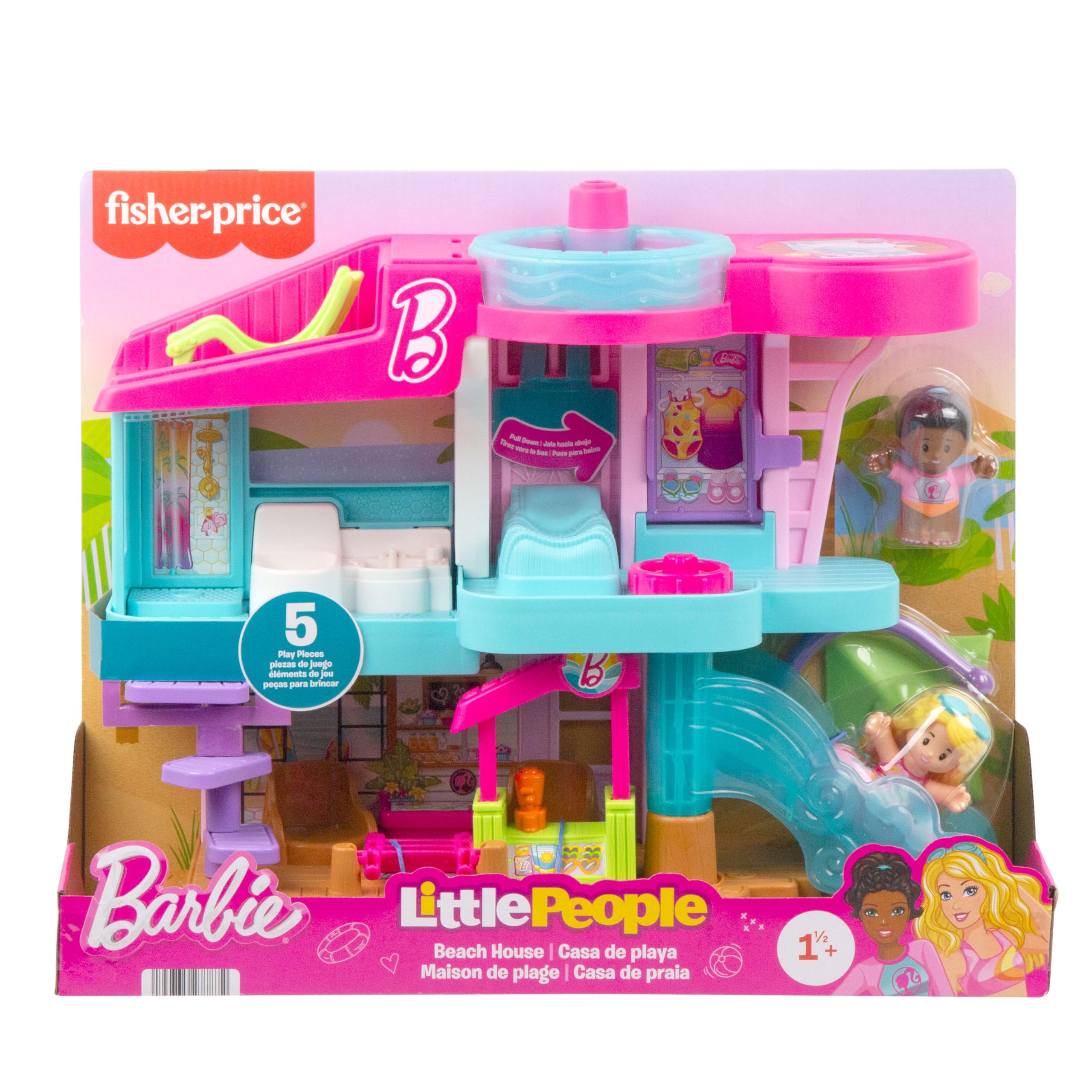 Fisher-Price Little People Barbie Beach House Playset - 3-Floor Interactive Doll House with Figures & Accessories for Toddlers 18M+ 4