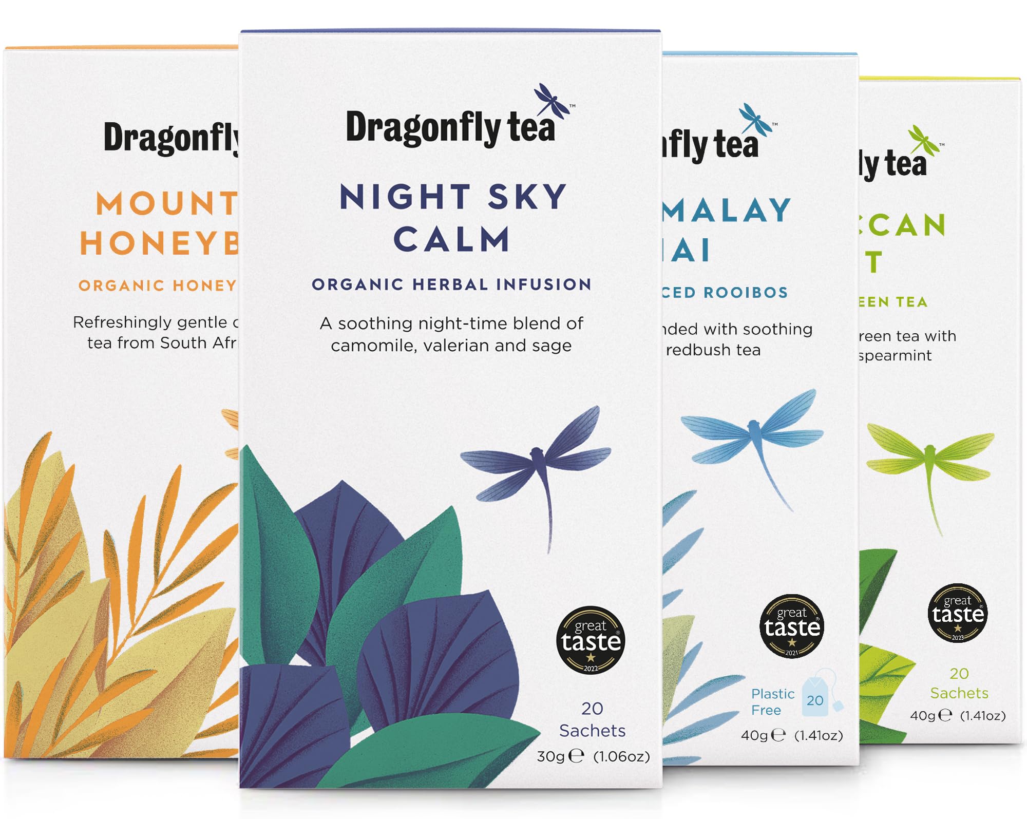 Dragonfly Tea Welcome to Dragonfly Tea Selection Box - Organic Green & Herbal Tea Assortment (80 Teabags)
