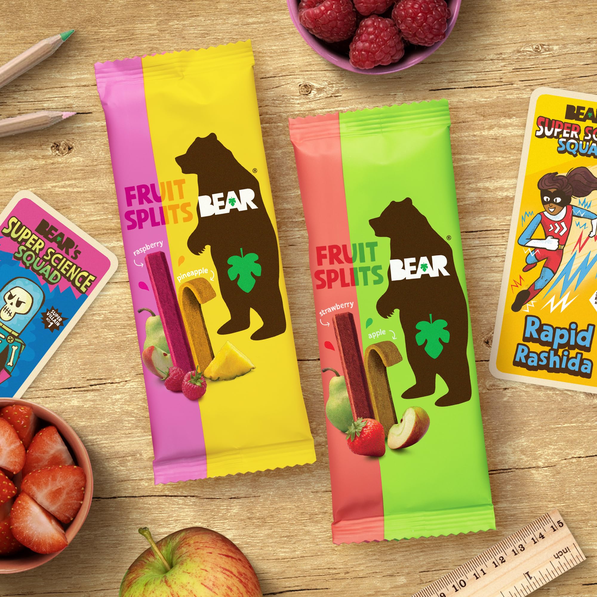 BEAR Fruit Splits Strawberry & Apple - 18 Pack (20g Each) | 100% Fruit Snack | High Fibre 3