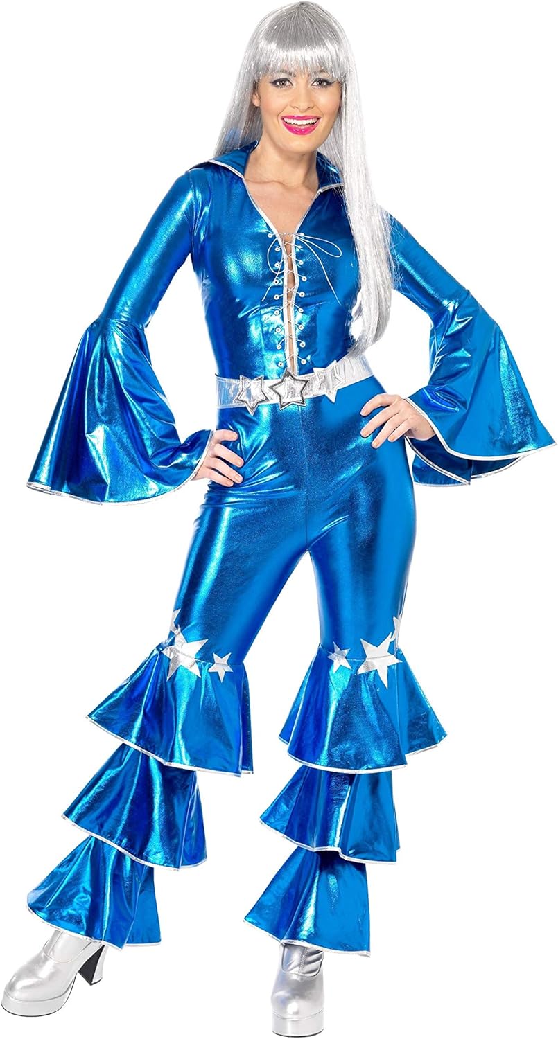 Smiffys 1970s Dancing Dream Costume - Blue Lace-Up Jumpsuit, Size 8-10 4