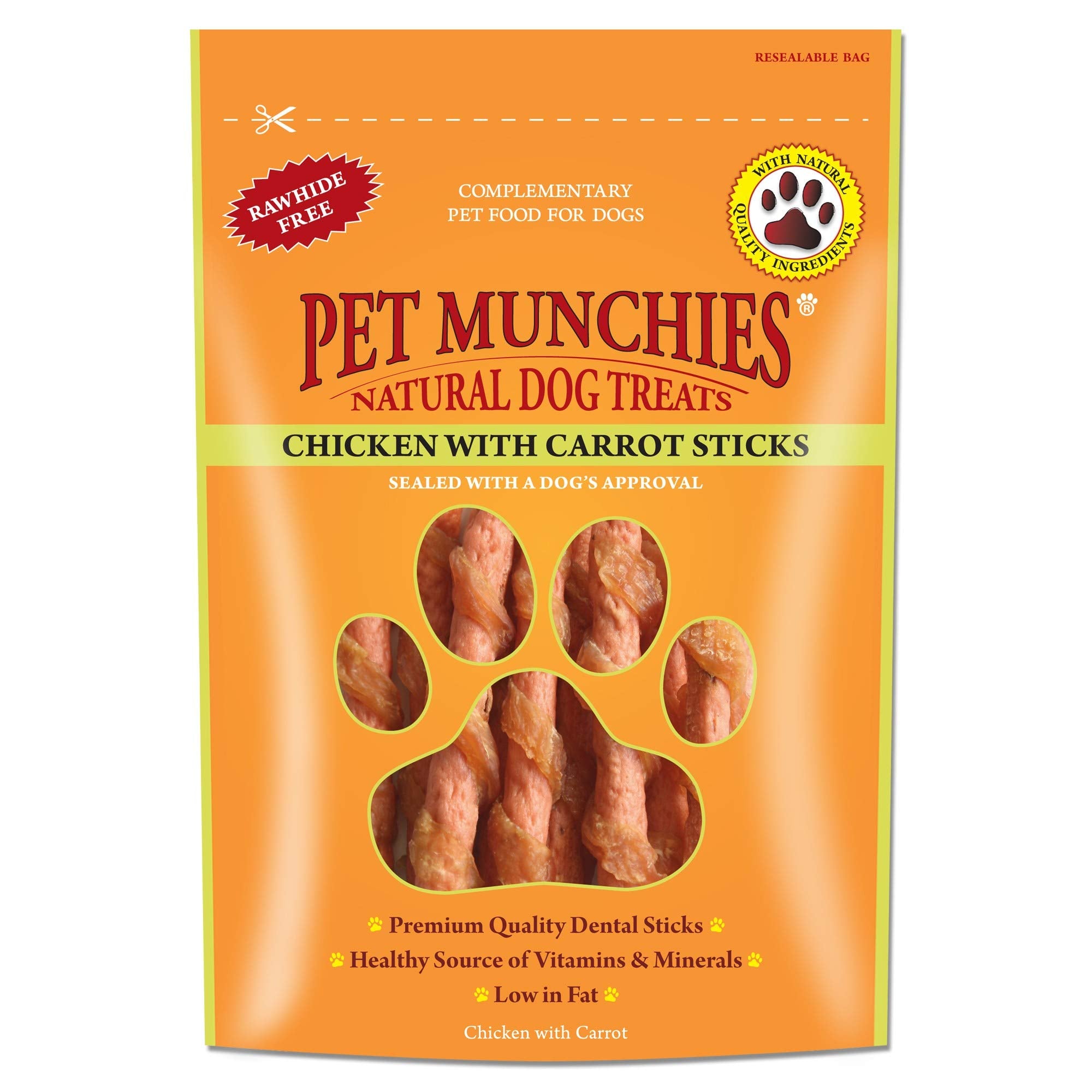 PET MUNCHIES Chicken with Carrot Dental Sticks Dog Treats - Pack of 8 | Low Fat | Promotes Dental Health