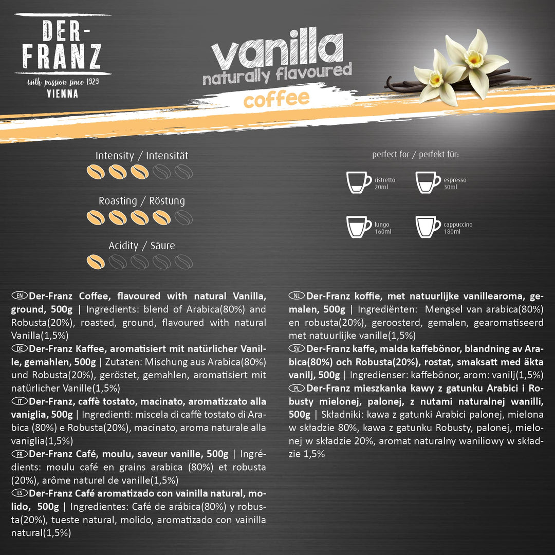 Der-Franz Coffee Flavoured with Natural Vanilla, Ground, 2 x 500 g
