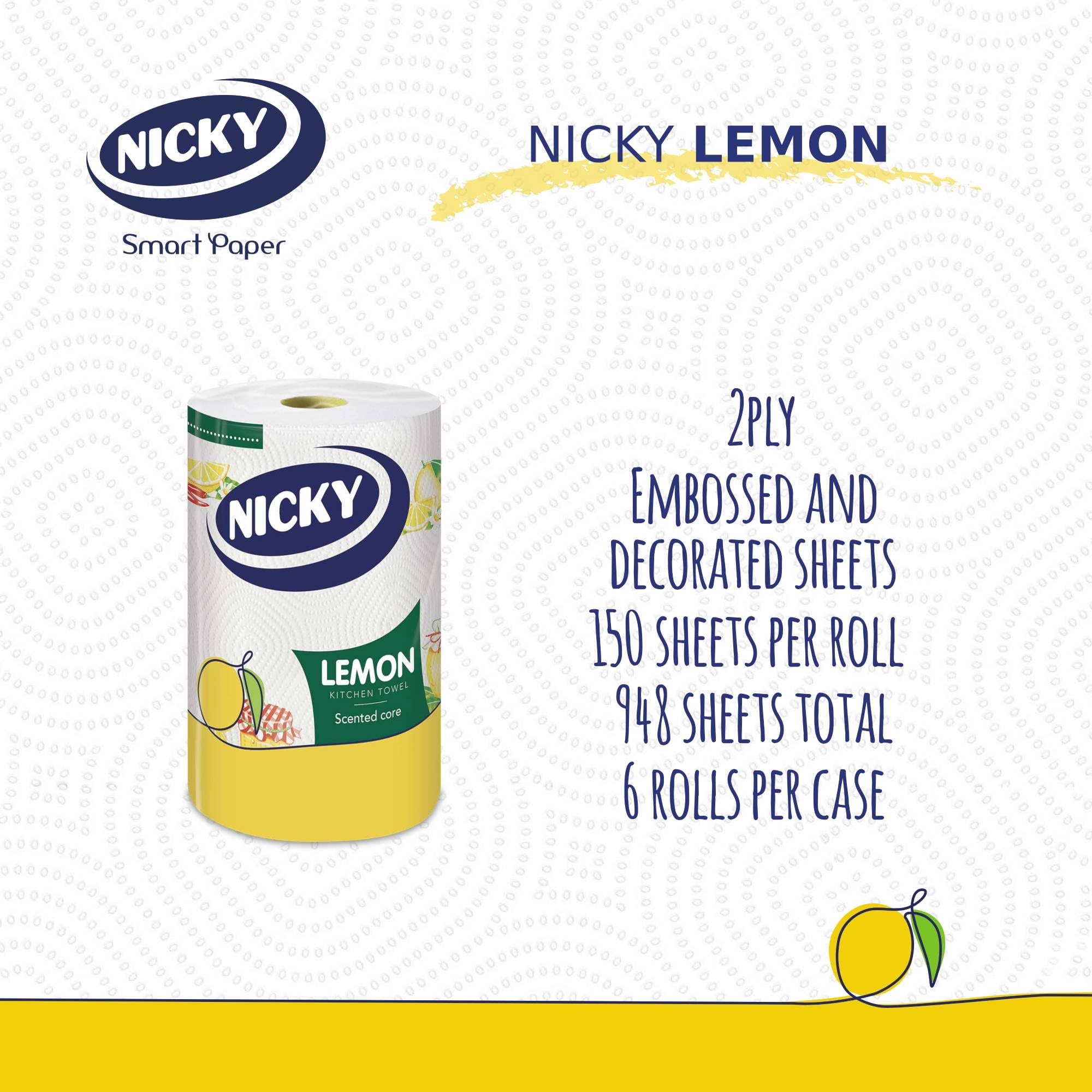 Nicky Lemon Kitchen Towel - Pack of 6 Rolls, 150 2-Ply Sheets per Roll, Scented, Embossed, FSC-Certified 5