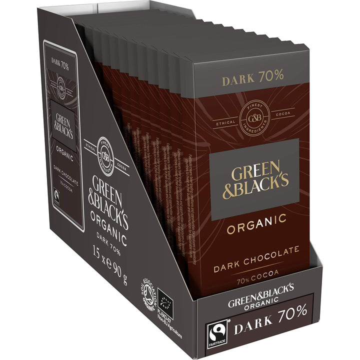 Green & Black's Organic 70% Dark Chocolate Bar, Rich & Intense, 90g (Pack of 15)