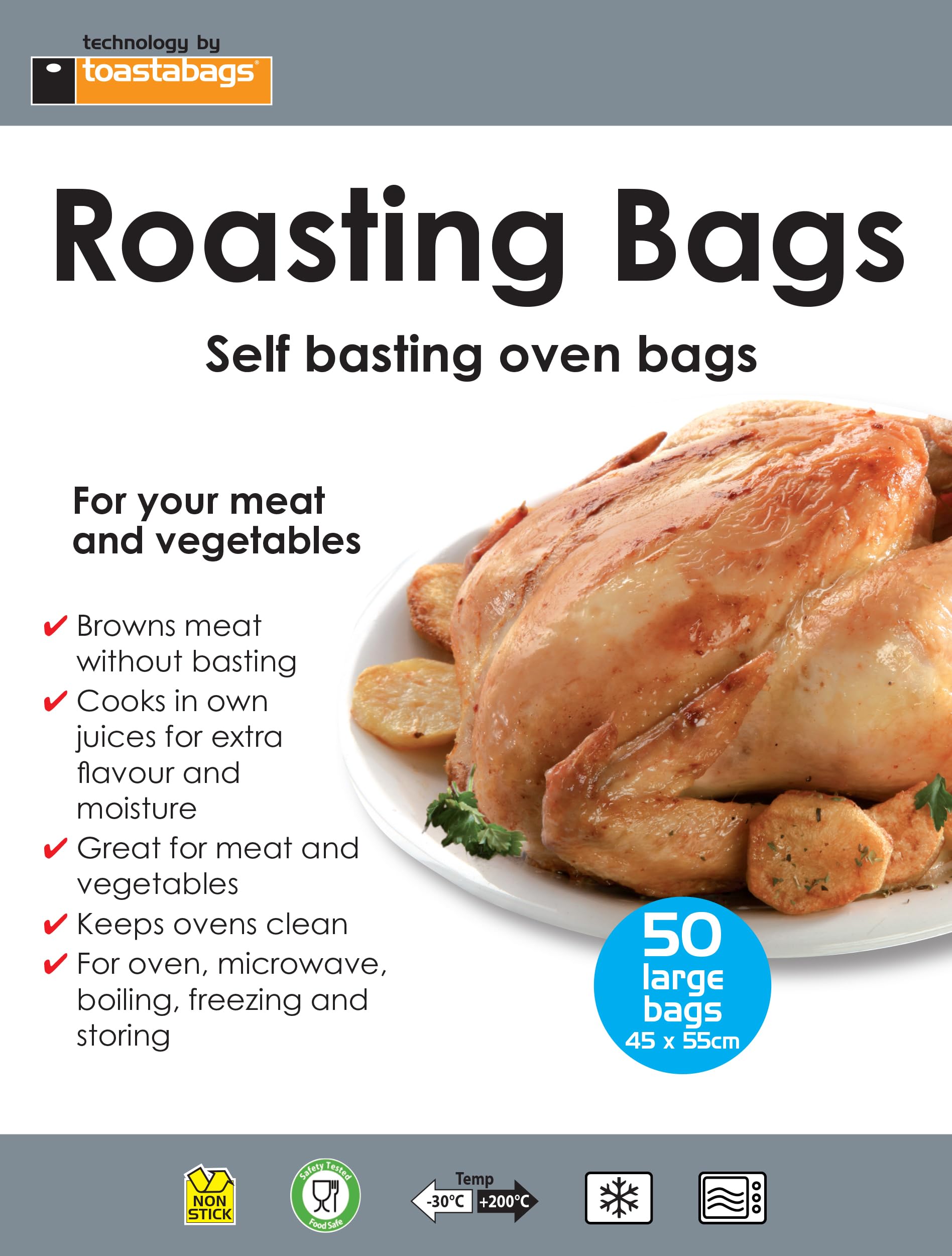 Toastabags Roasting Bags - Large 45 x 55 cm for Juicy Roasts | Mess-Free Cooking | Pack of 50