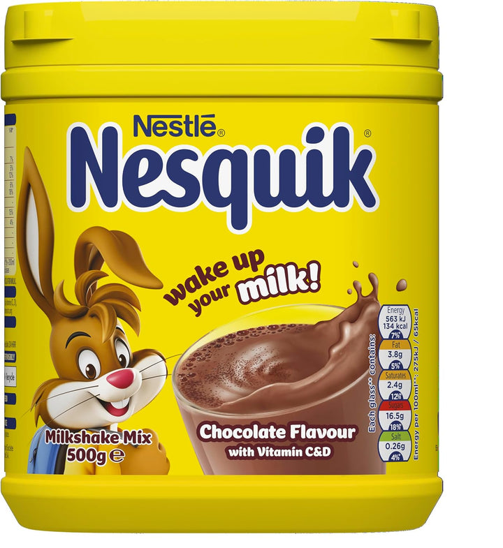 Nesquik Chocolate Flavoured Milkshake Powder 500g Tub (Pack of 10) - Gluten Free, No Artificial Additives, Fortified with Vitamins C & D