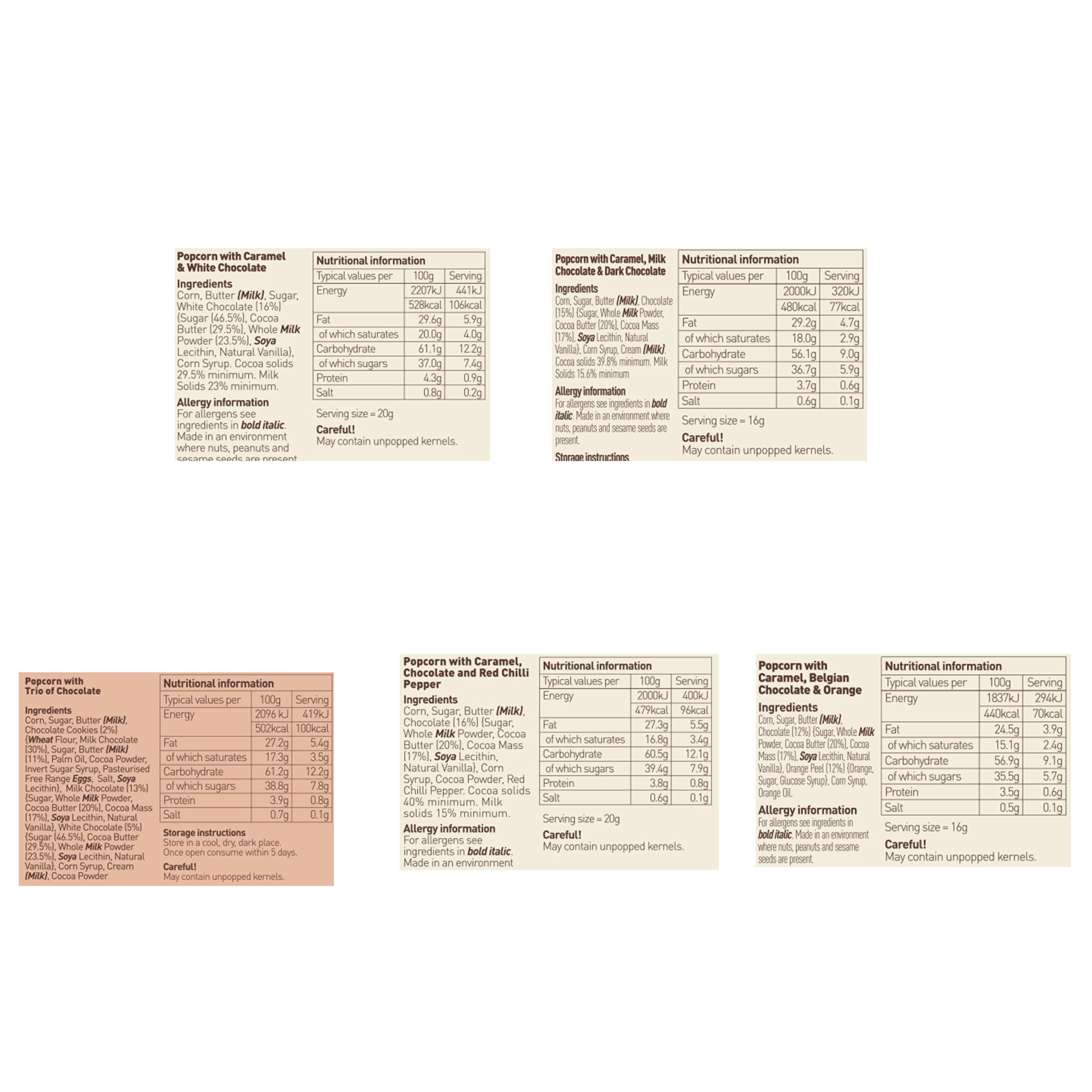 Joe & Seph's Chocolate Popcorn Tasting Selection - 5x30g Gourmet Air-Popped Snack Pack 3