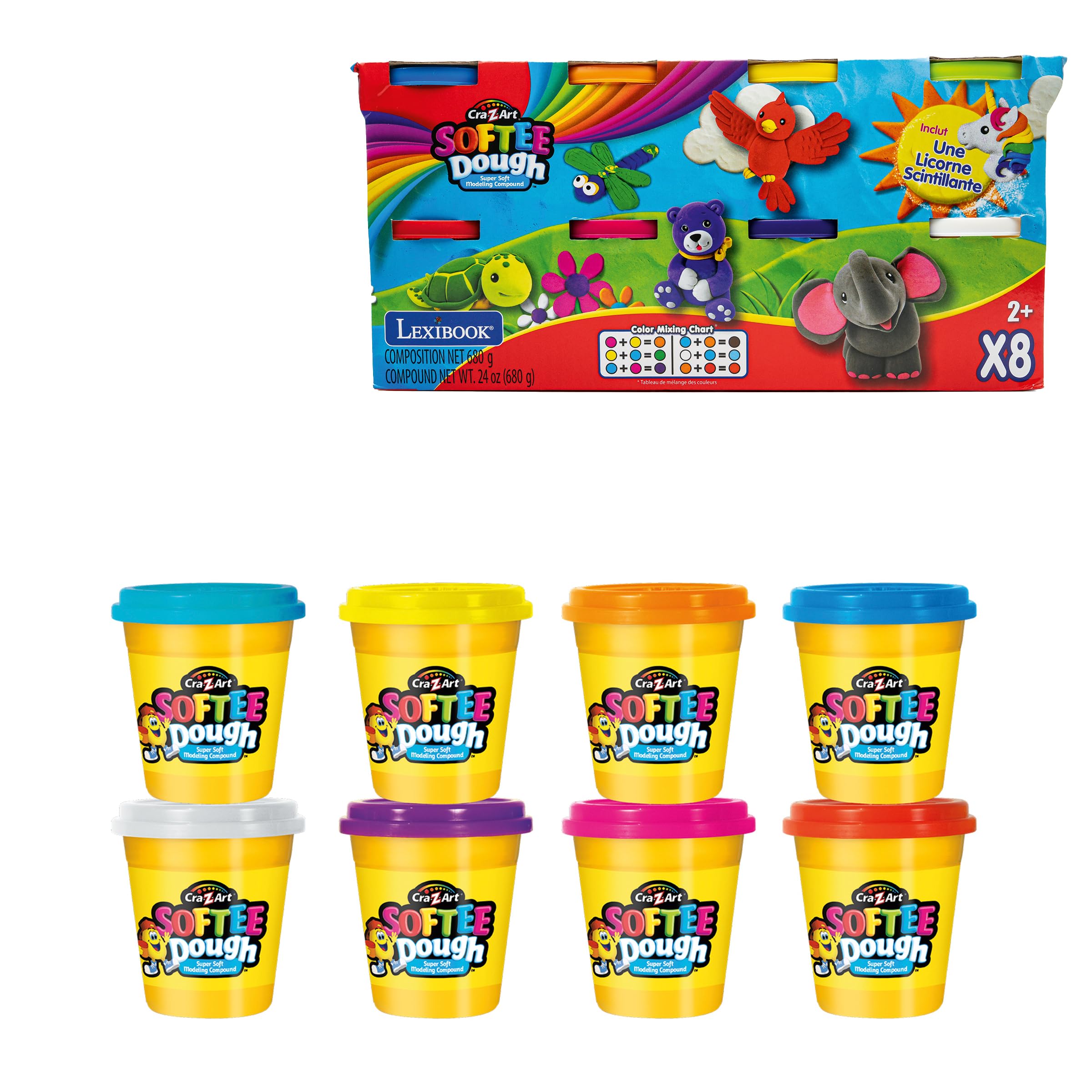 LEXIBOOK Modeling Dough Set - 8 Vibrant Colors | 113g Jars | Ages 2+