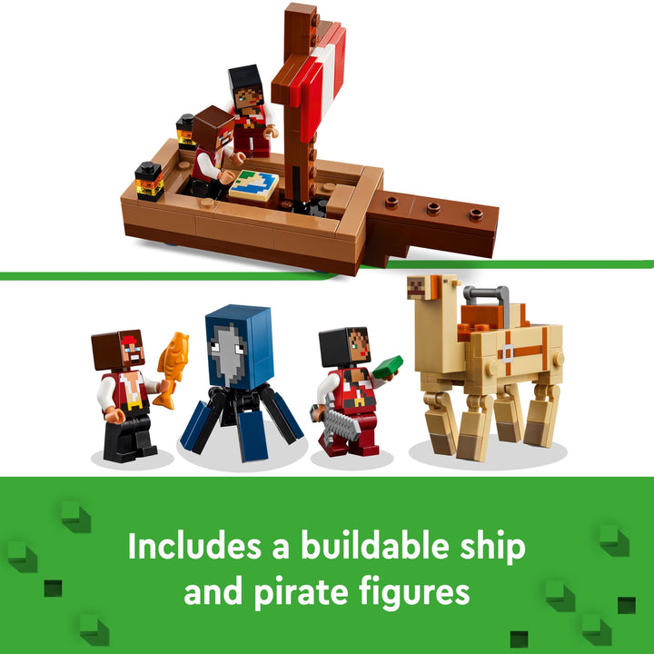 LEGO Minecraft The Pirate Ship Voyage - Building Set with Pirate Figures & Camel for Ages 8+