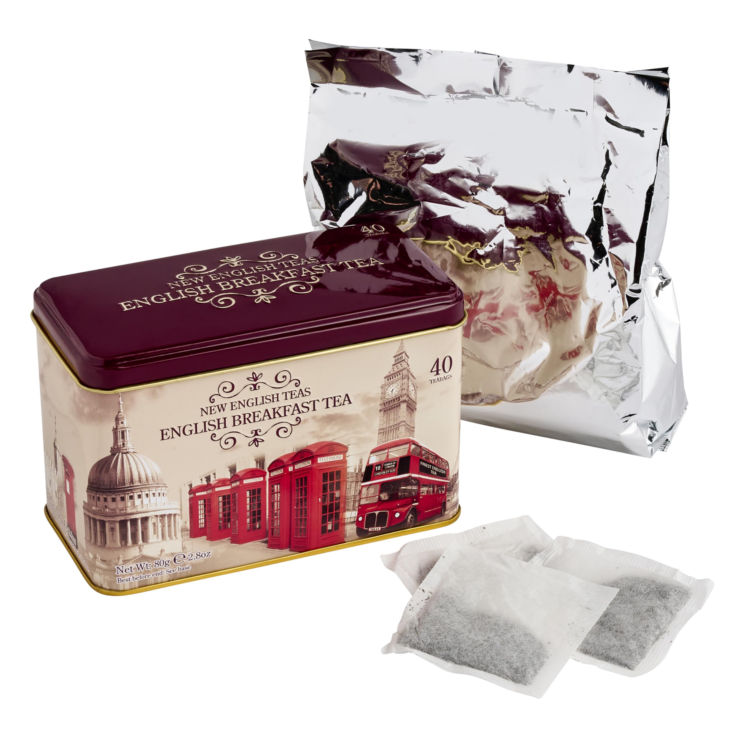 New English Teas Vintage London Tea Tin with 40 English Breakfast Teabags 6