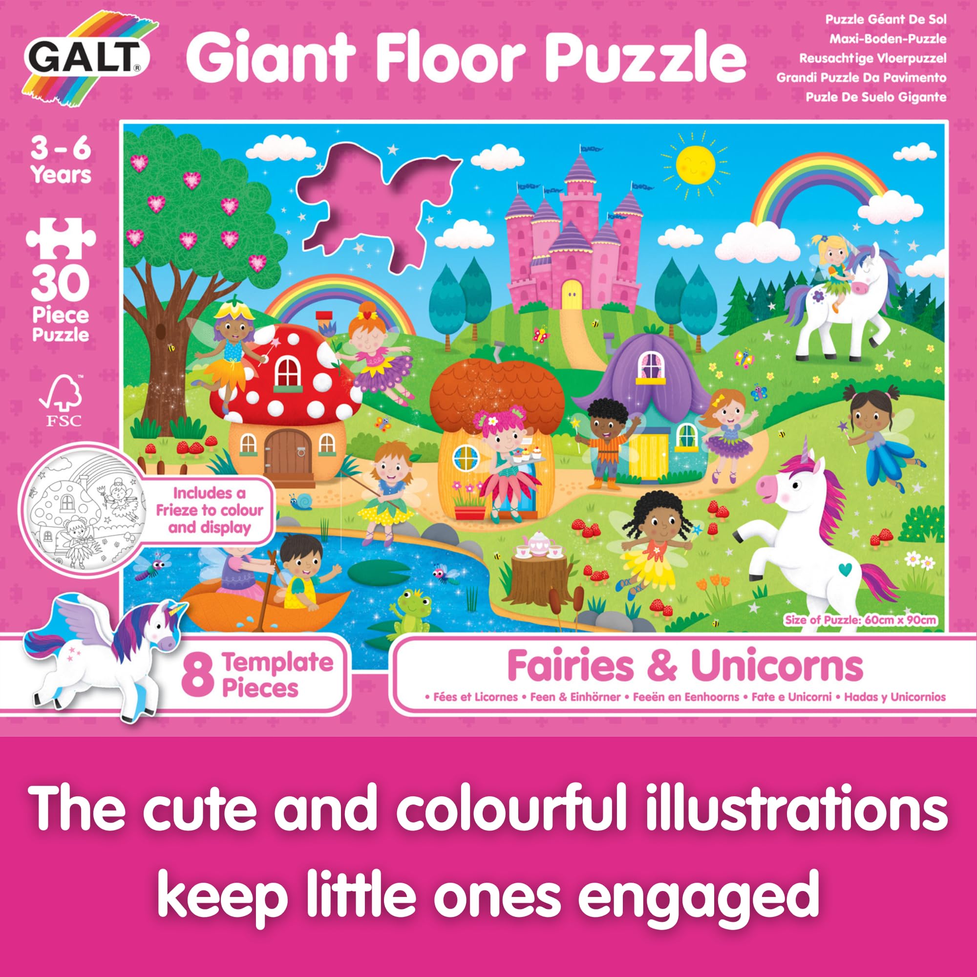 Galt Giant Floor Jigsaw Puzzle Fairies and Unicorns - 30-Piece Educational Puzzle for Kids Ages 3-6 6