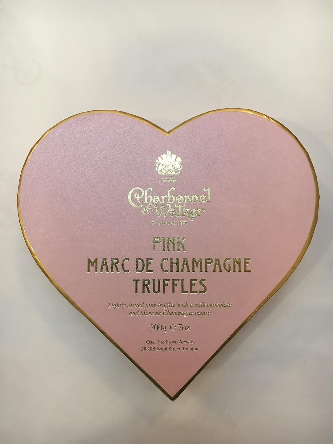 Charbonnel et Walker Pink Marc de Champagne Truffles in Heart Shaped Box 200g