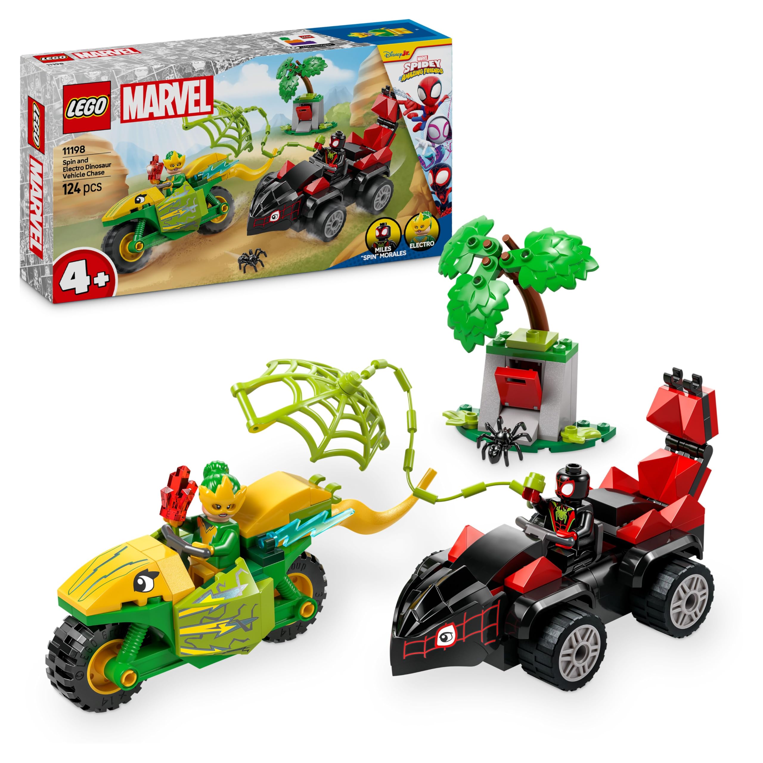 LEGO Marvel Spin and Electro Dinosaur Vehicle Chase Building Set | Ages 4+