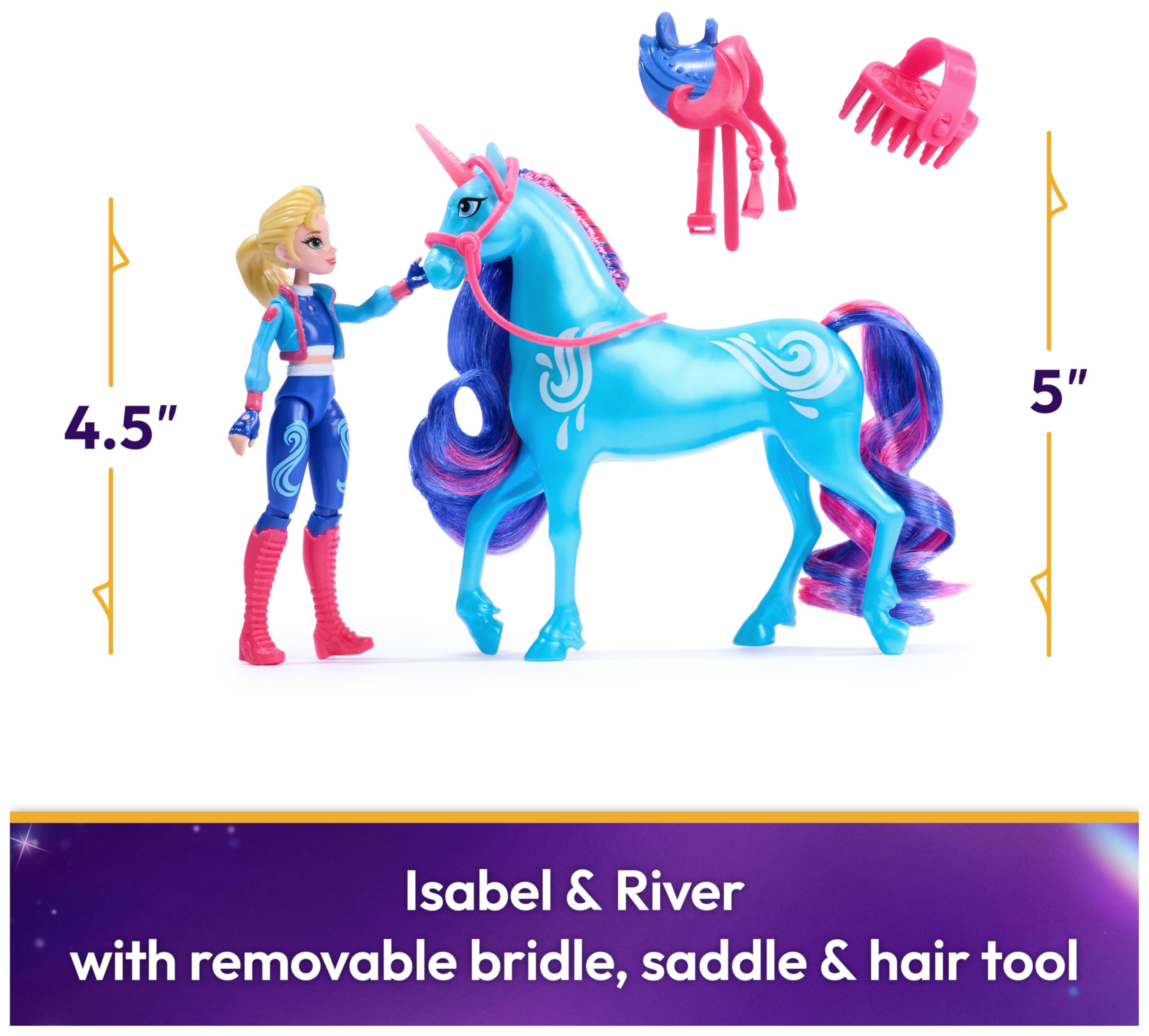 Unicorn Academy Isabel & River Playset with 2 Riding Accessories and Hair Styling Tool | Ages 4+ 2