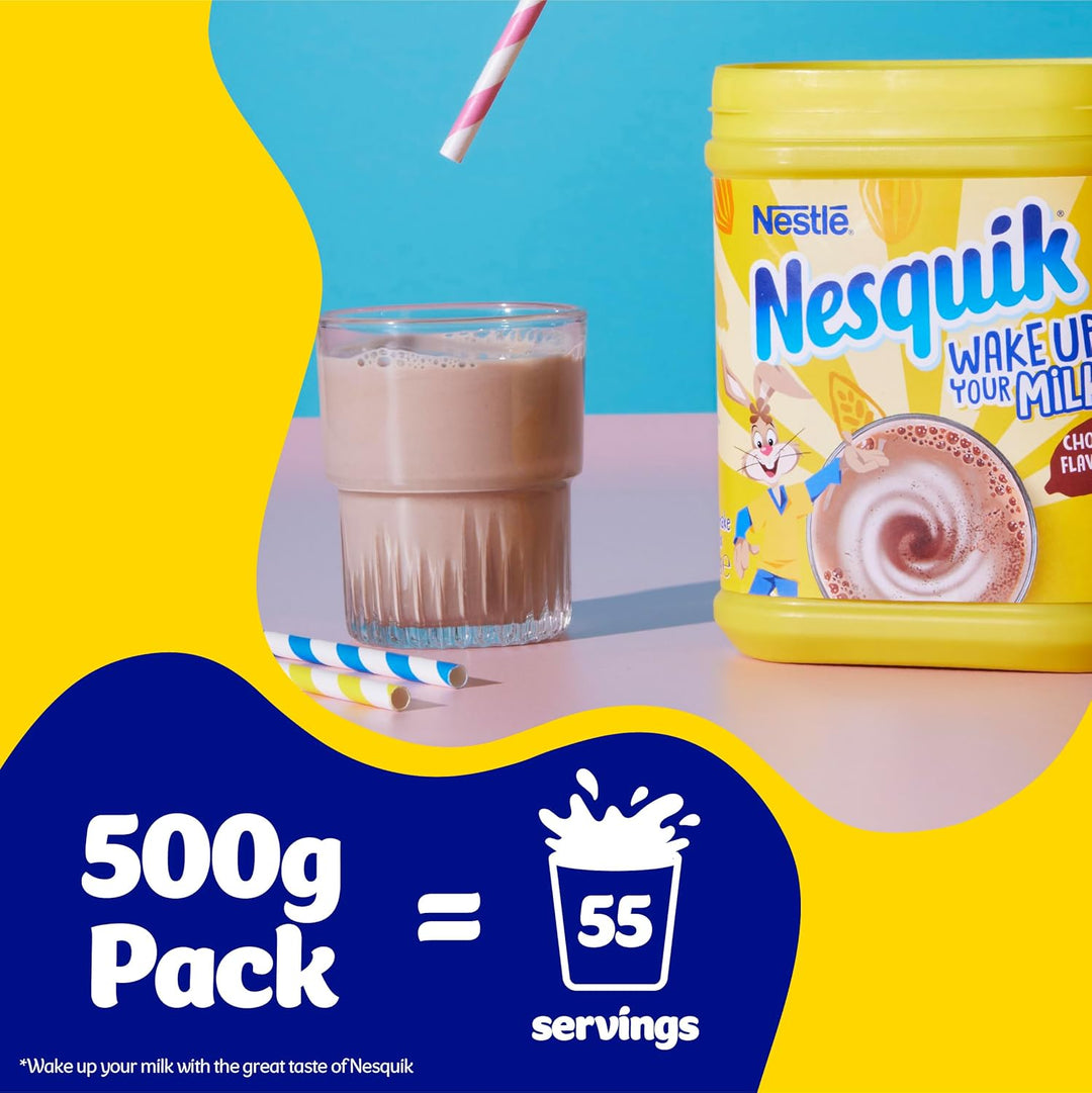 Nesquik Chocolate Flavoured Milkshake Powder 500g Tub (Pack of 10) - Gluten Free, No Artificial Additives, Fortified with Vitamins C & D