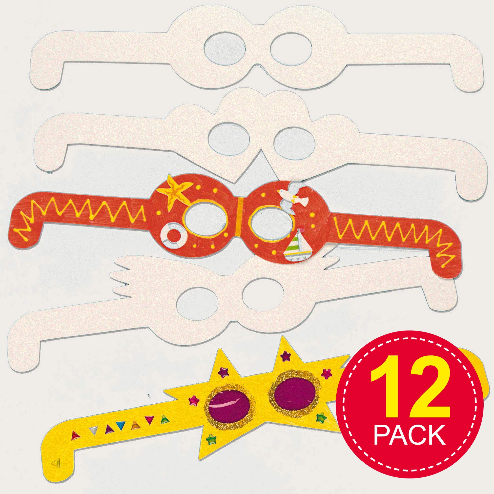 Baker Ross ET608 Design Your Own Glasses Craft Kit - 12 Cardboard Frames | White | 35cm 2