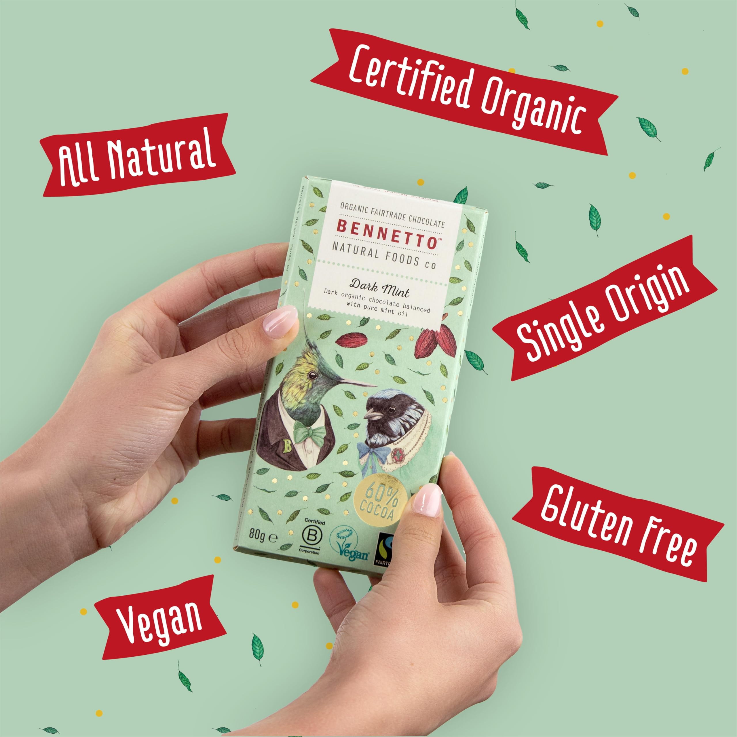 Bennetto Dark Mint Organic Dark Chocolate with 60% Cocoa & Pure Mint Oil - 270g 5