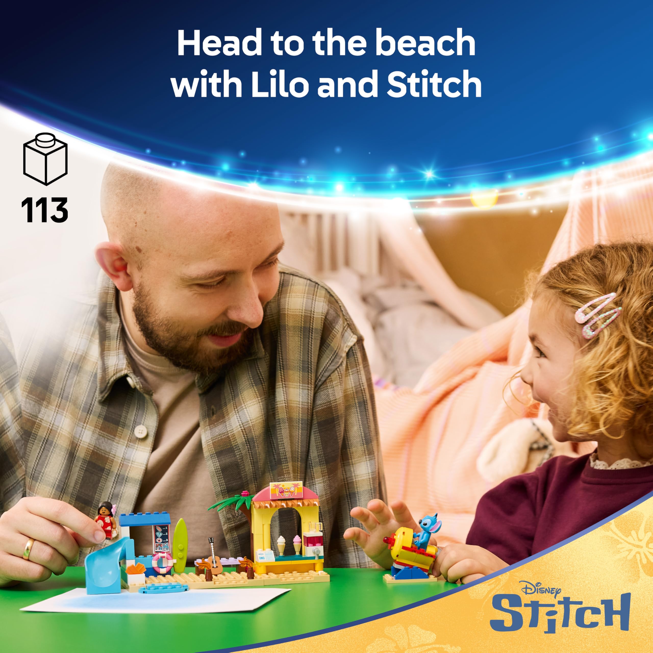 LEGO Disney Beach Fun with Lilo & Stitch Building Set 43280 for Ages 4+ | Includes 2 Shops & Rocket Ride