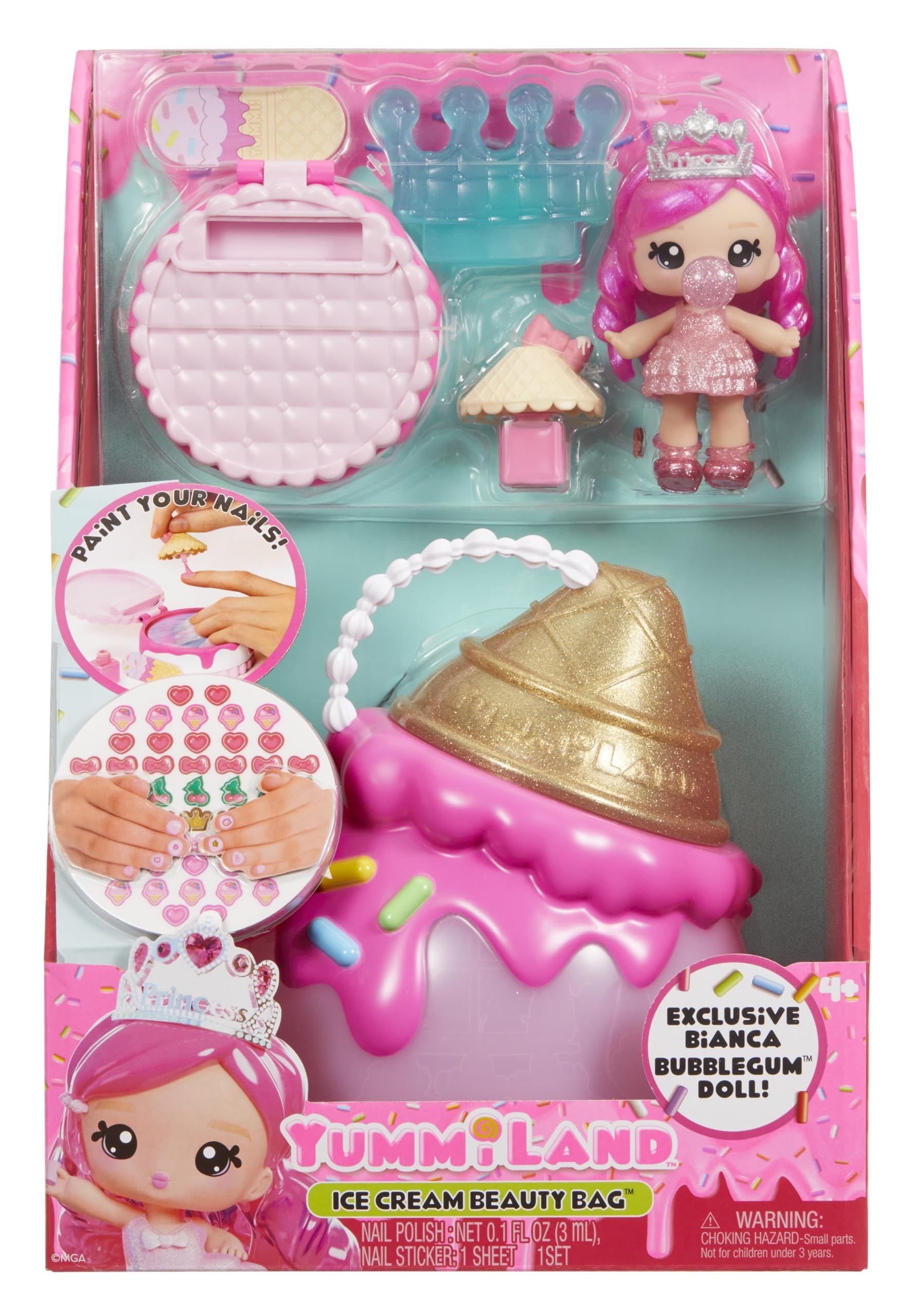 Yummiland Beauty Bag Playset - Ice Cream Cone with Bianca Bubblegum Lip Gloss Doll & Real Nail Care Accessories 9