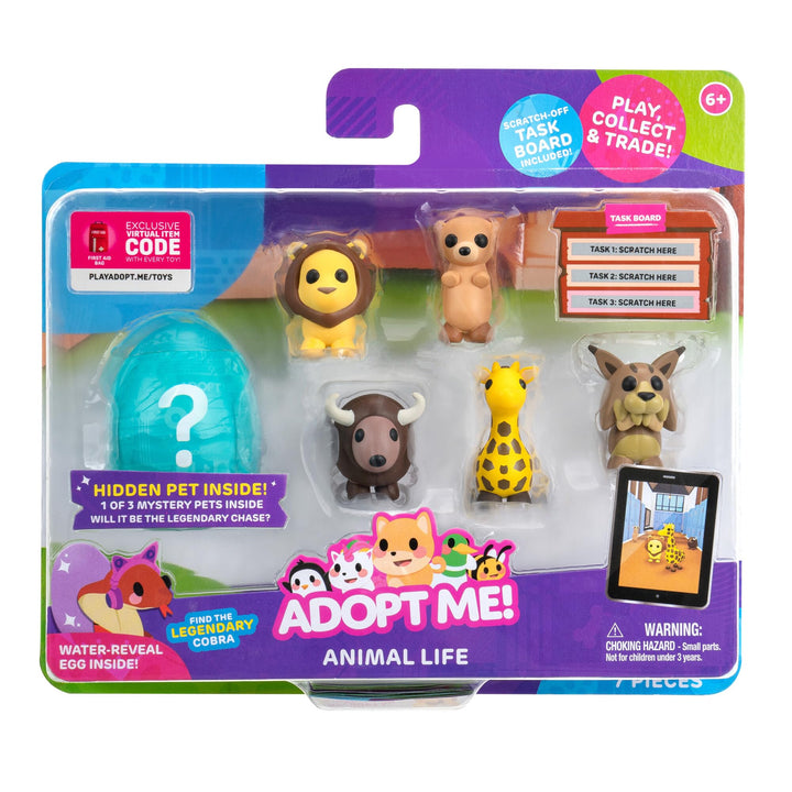 Adopt Me! Animal Life Multipack - Hidden Mystery Pet with Virtual Code, 6 Collectible Figures for Kids 6+