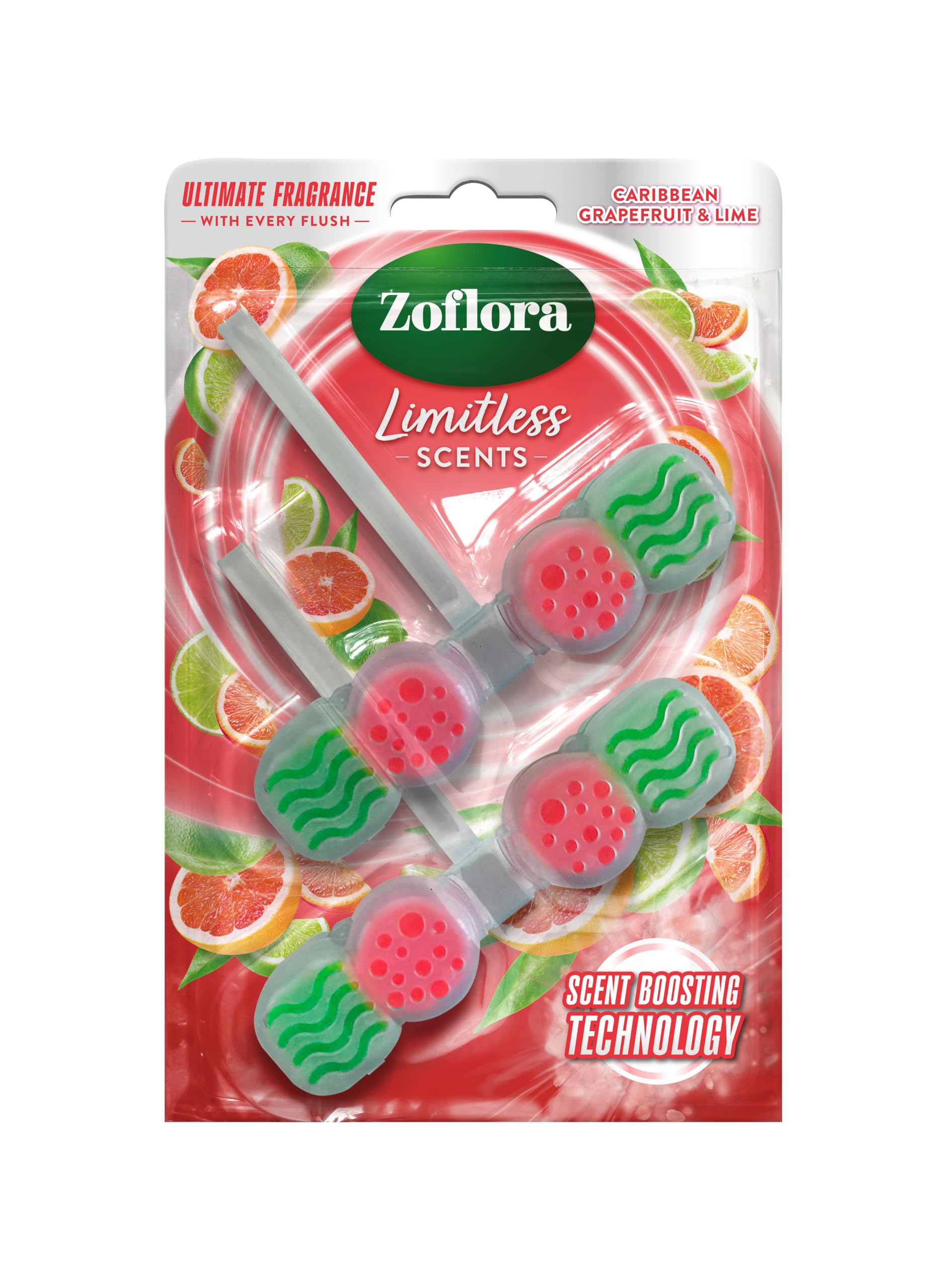 Zoflora Grapefruit & Lime Toilet Rim Blocks - Long-Lasting Fragrance, Limescale Prevention | 2 x 131g Pack
