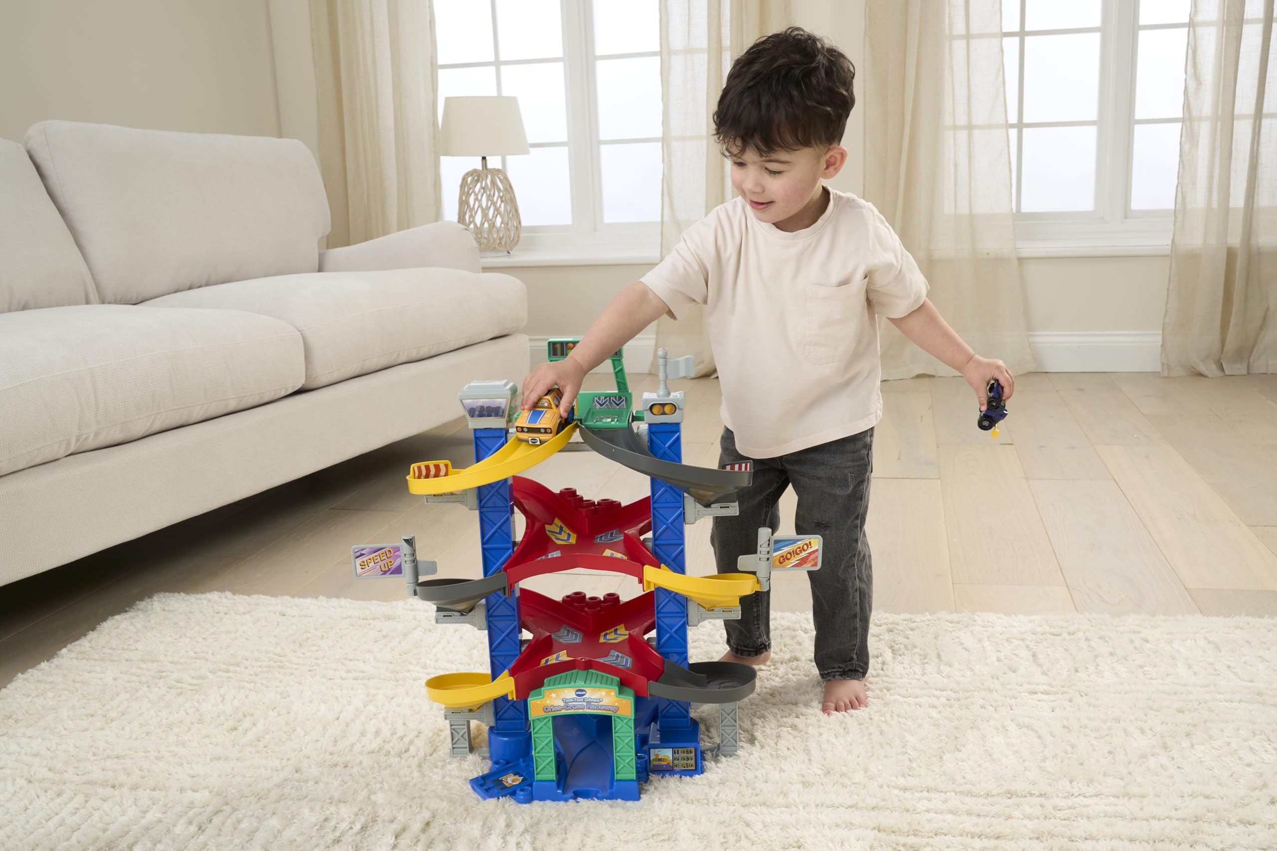 VTech Toot-Toot Drivers Criss-Cross Raceway - Interactive Toy Car Playset with Spiral Track & Crash Zones 5