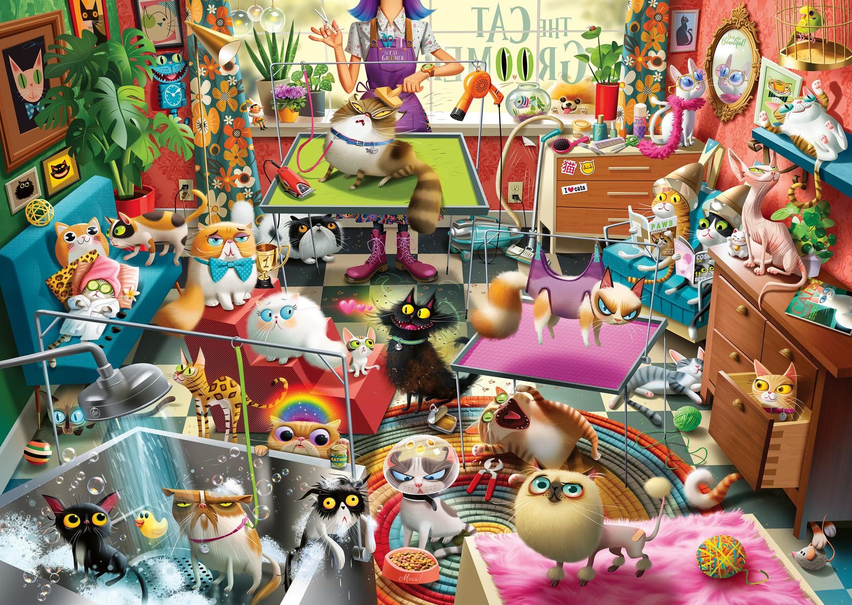 Ravensburger The Cat Groomer Funny Cat Spa Scene 1000 Piece Jigsaw Puzzle | 70x50cm