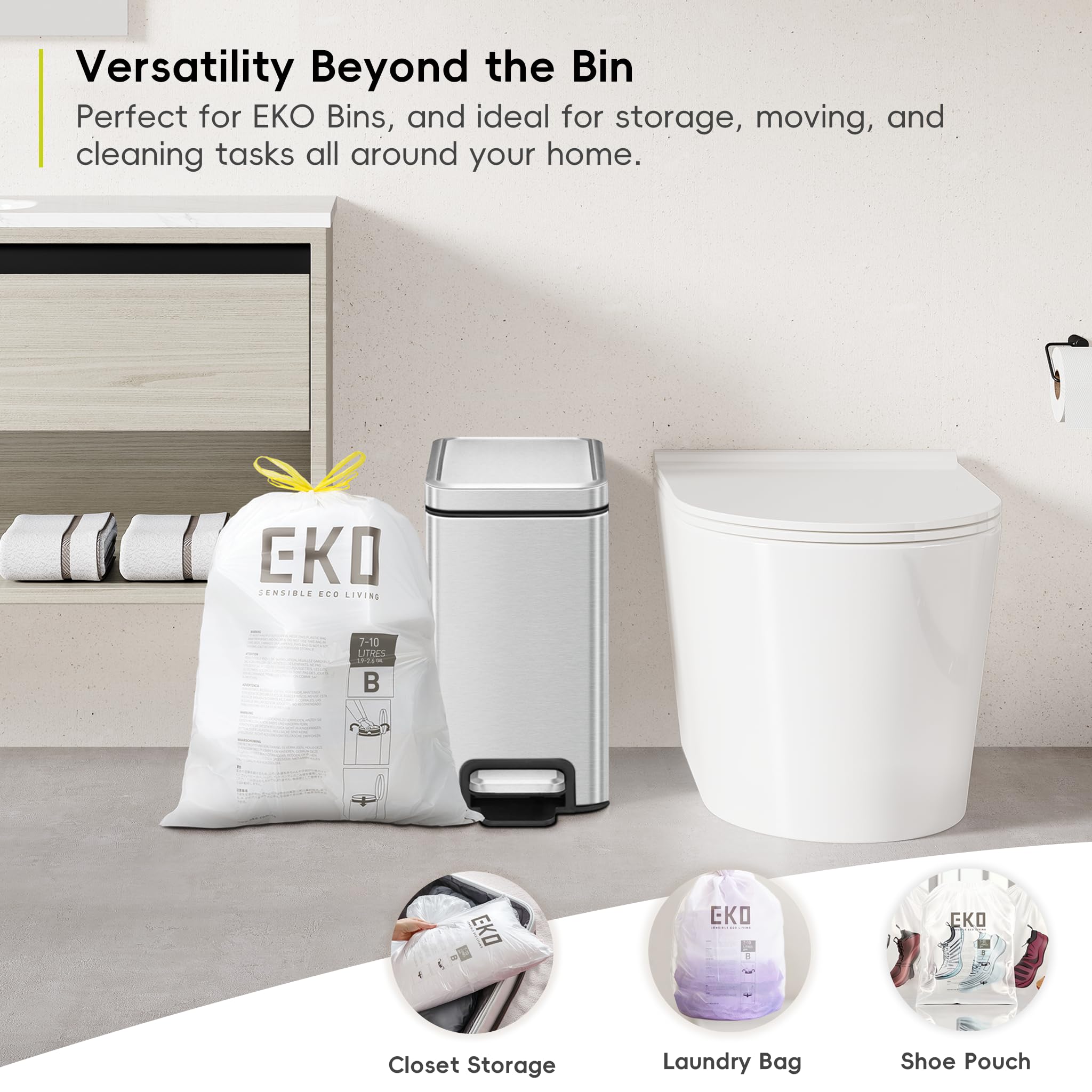 EKO Size B Extra Strong Drawstring Bin Liners for 7-10L Kitchen Bins - 25 Bags 9