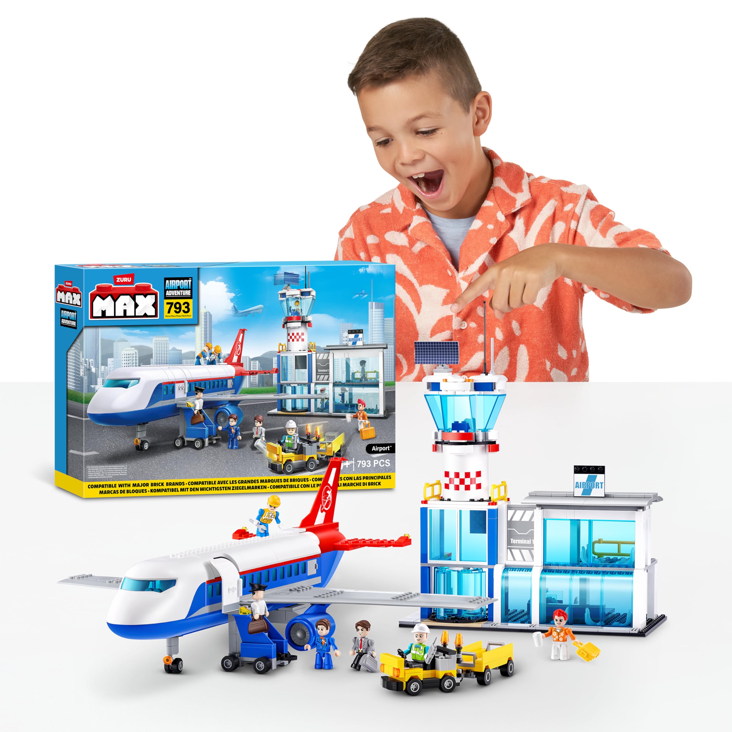 MAX Adventure Airport Playset - 793-Piece Building Bricks Set with 3 Vehicles & 6 Figures for Kids 6+ 6