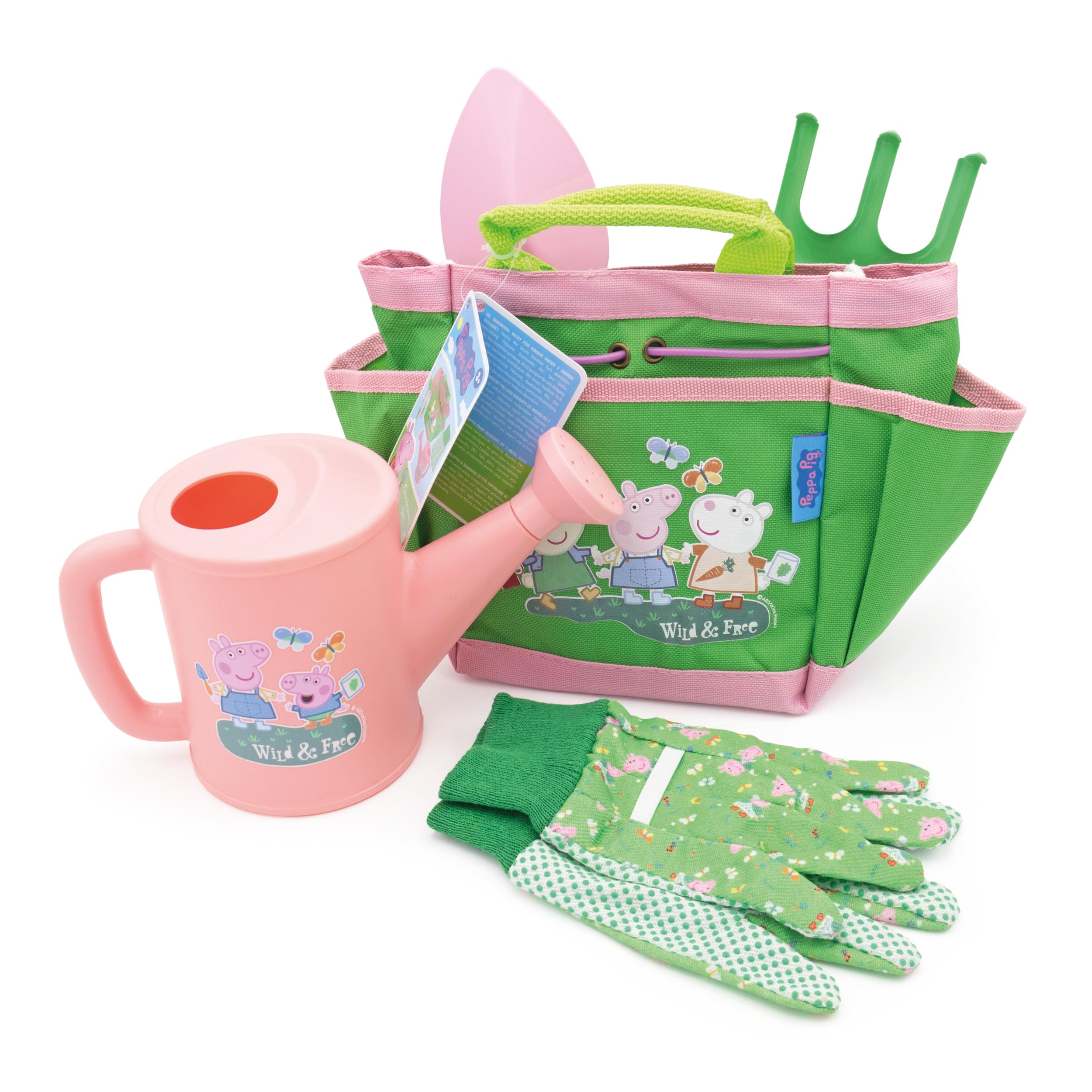 Robert Frederick Peppa Pig Children’s Gardening Set - 5-Piece Tool Set with Carry Bag | Green and Pink 1