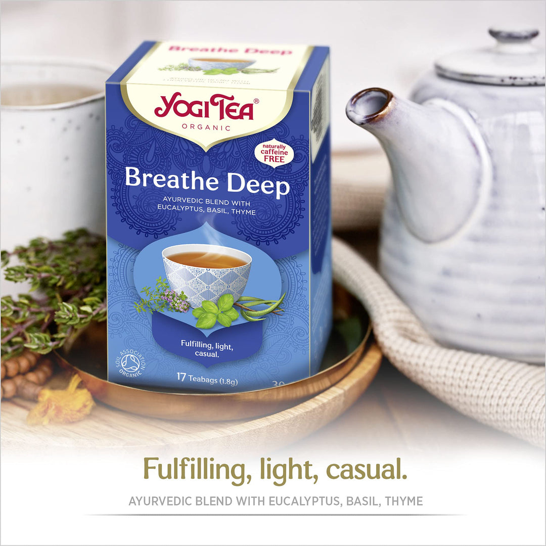 YOGI TEA - Breathe Deep Organic Herbal Tea, Naturally Caffeine Free, Blend of Eucalyptus, Basil & Thyme