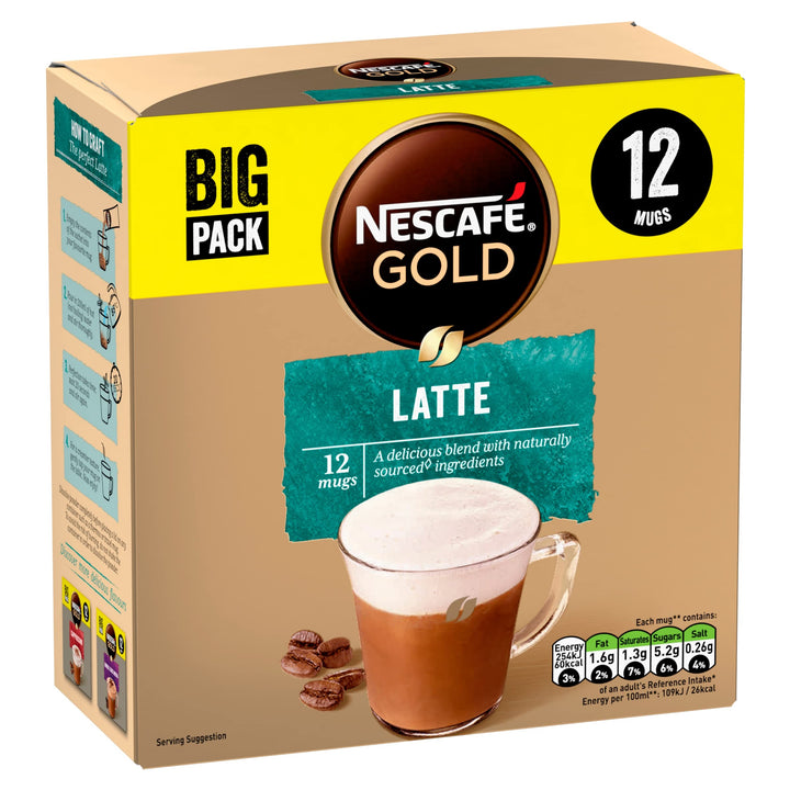NESCAFÉ - Latte Instant Frothy Coffee Mix with Skimmed Milk Powder, 12 Sachets (186g)