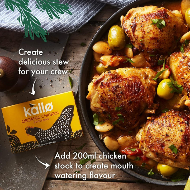 Kallo Organic Chicken Stock Cubes, Gluten Free & Lactose Free, No Artificial Additives, 90 Cubes (15 x 6)