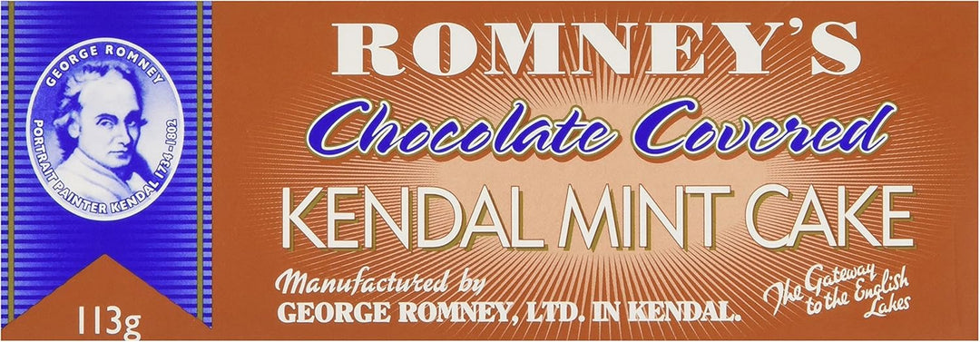 Romneys Chocolate Covered Kendal Mint Cake 113g - Peppermint Confection with Dark Chocolate Coating
