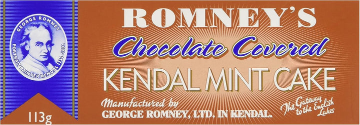 Romneys Chocolate Covered Kendal Mint Cake 113g - Peppermint Confection with Dark Chocolate Coating