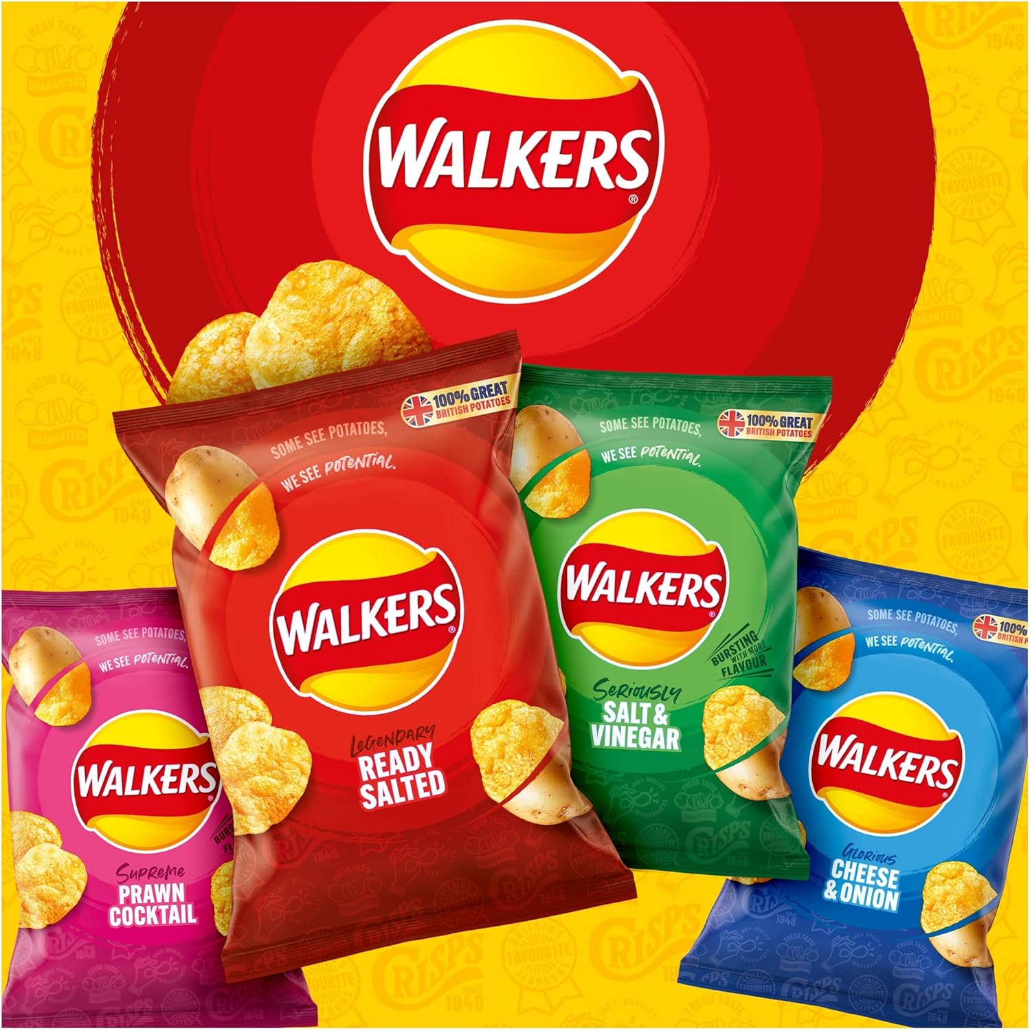 Walkers Classic Variety Multipack Crisps 6x25g - Ready Salted, Cheese & Onion, Salt & Vinegar 6