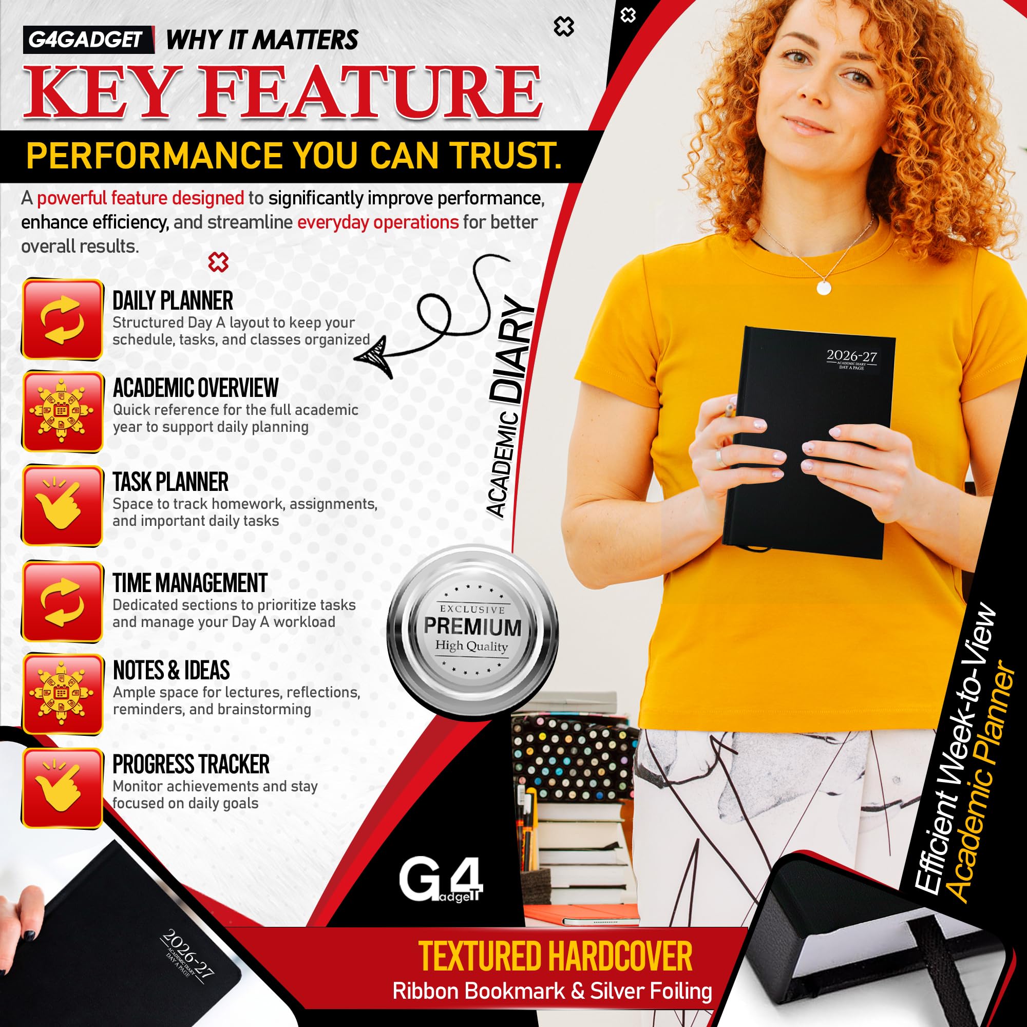 G4GADGET 2026-2027 Academic Diary | A4 Day A Page | Black Hardback 3