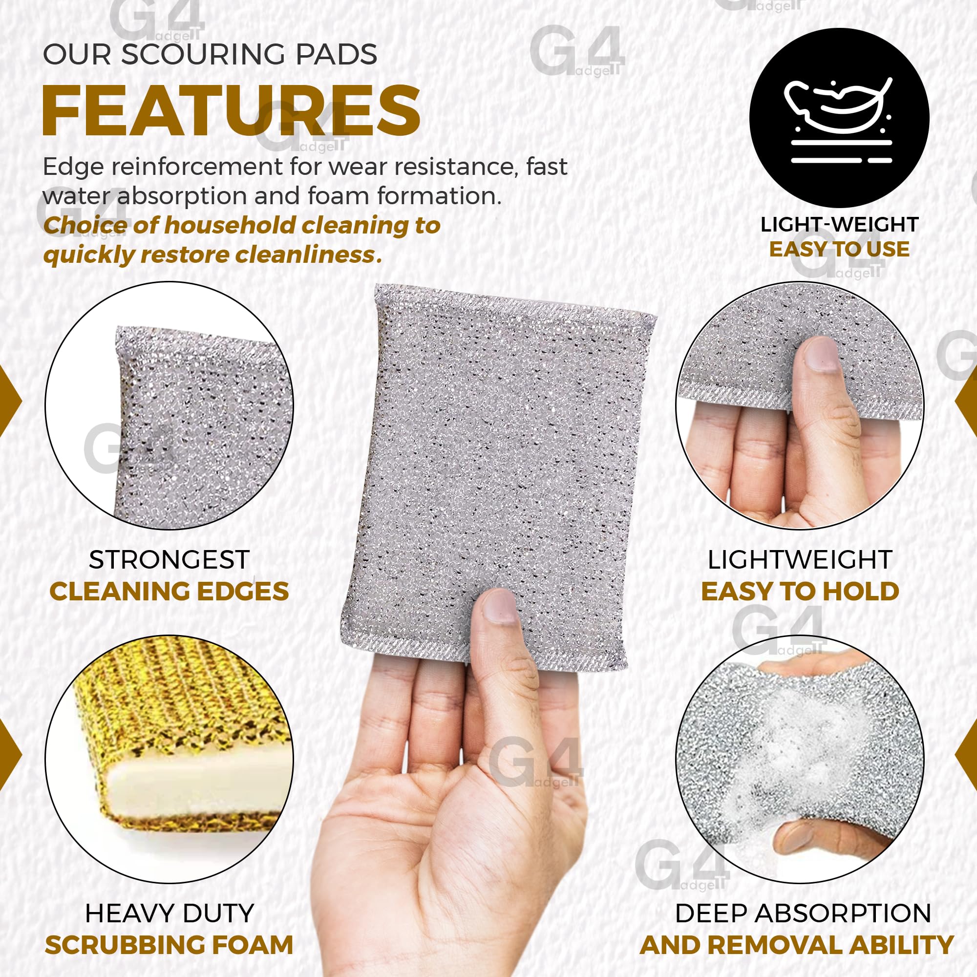 G4GADGET - 6 Pack Metallic Scouring Pads Non-Scratch Kitchen Scrubber 3