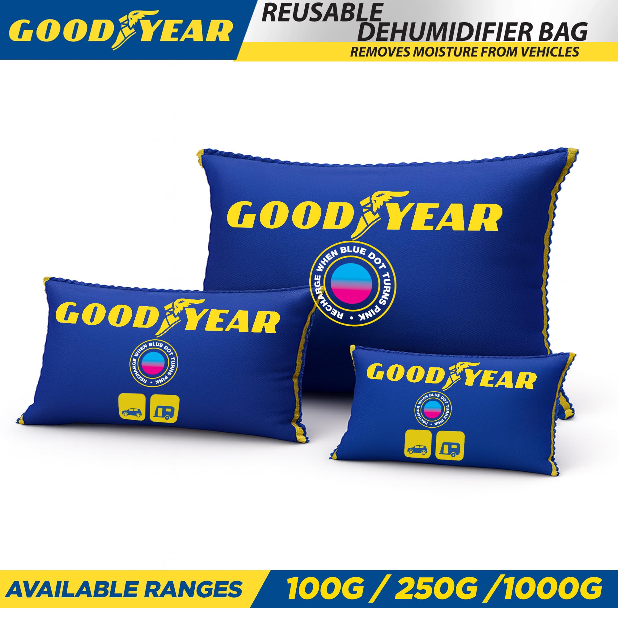 Goodyear 2pc 100g Reusable Moisture Absorber Bags – Heavy-Duty Dehumidifier | Portable | Blue 5