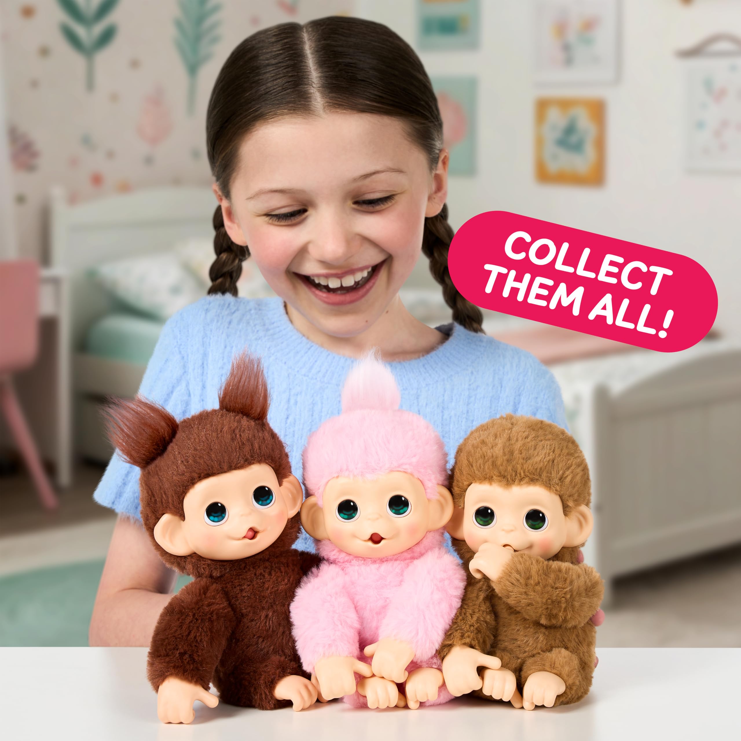 Little Live Pets Baby Monkey Minis - Chikki Cherry Interactive Plush Toy | 20+ Sounds | 7.4in Tall 8